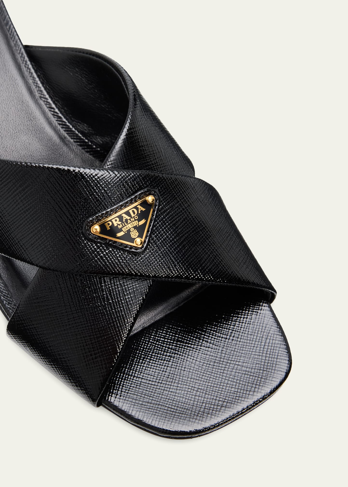 Prada 35mm Triangle Logo Metallic Leather Mule Sandals - Bergdorf