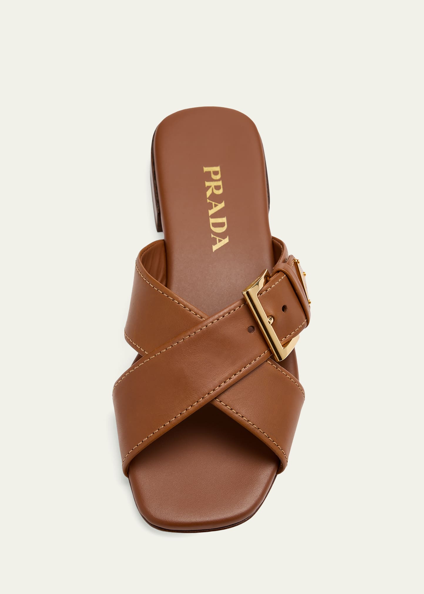 Prada Triangle Leather Slide Sandals - Bergdorf Goodman