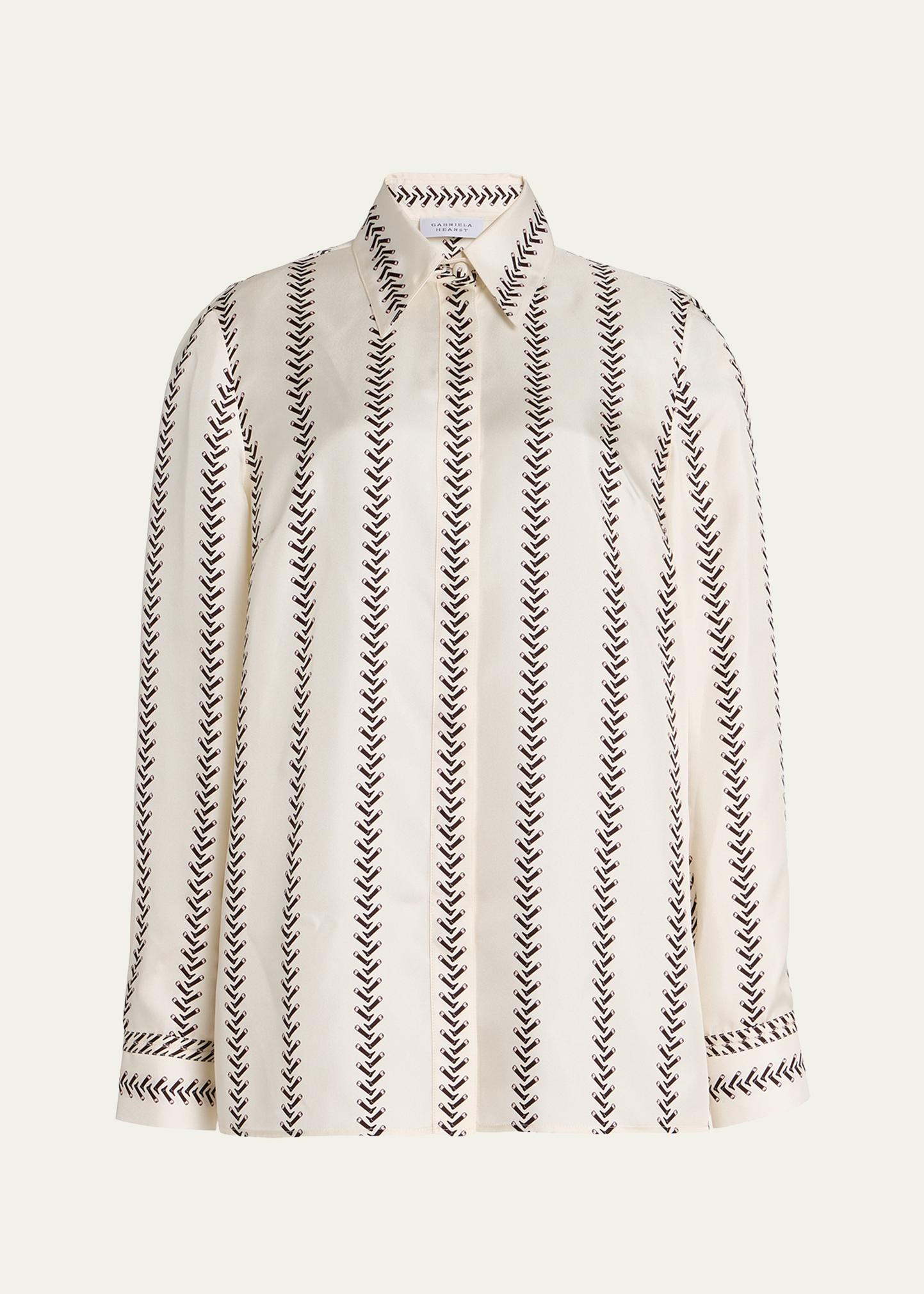 Gabriela Hearst Cruz Riding-Boot Striped Silk Button-Down Shirt