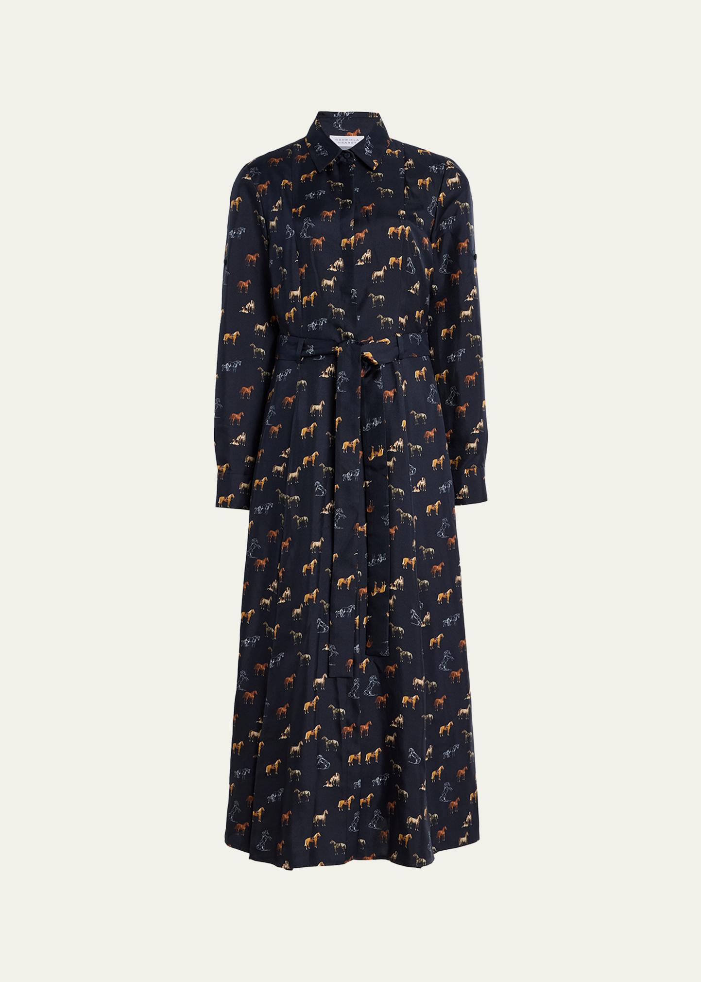 Gabriela Hearst Galway Horse-Print Silk Belted Maxi Shirtdress