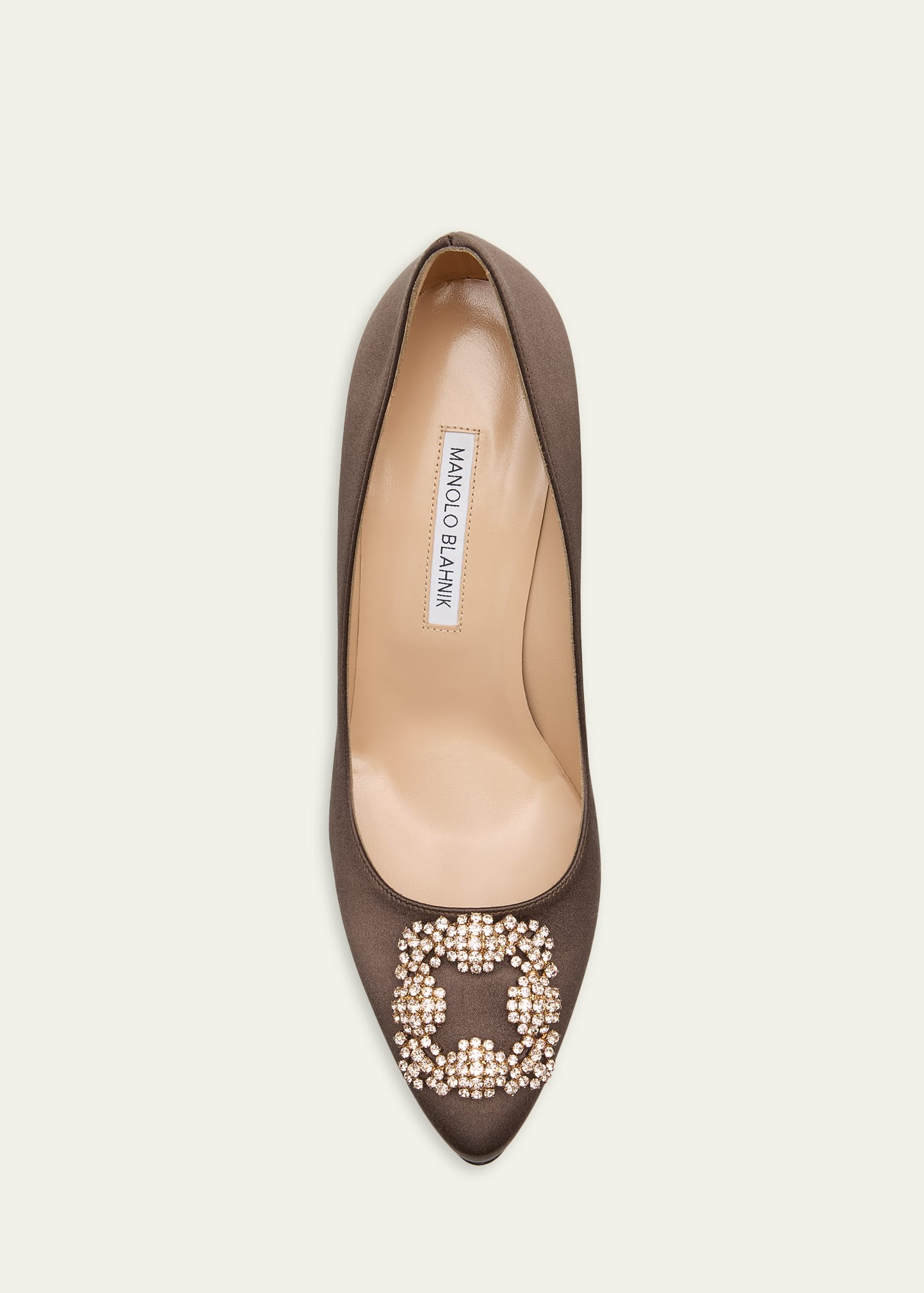 Manolo Blahnik 90mm Hangisis Satin Pumps with Crystal Buckle