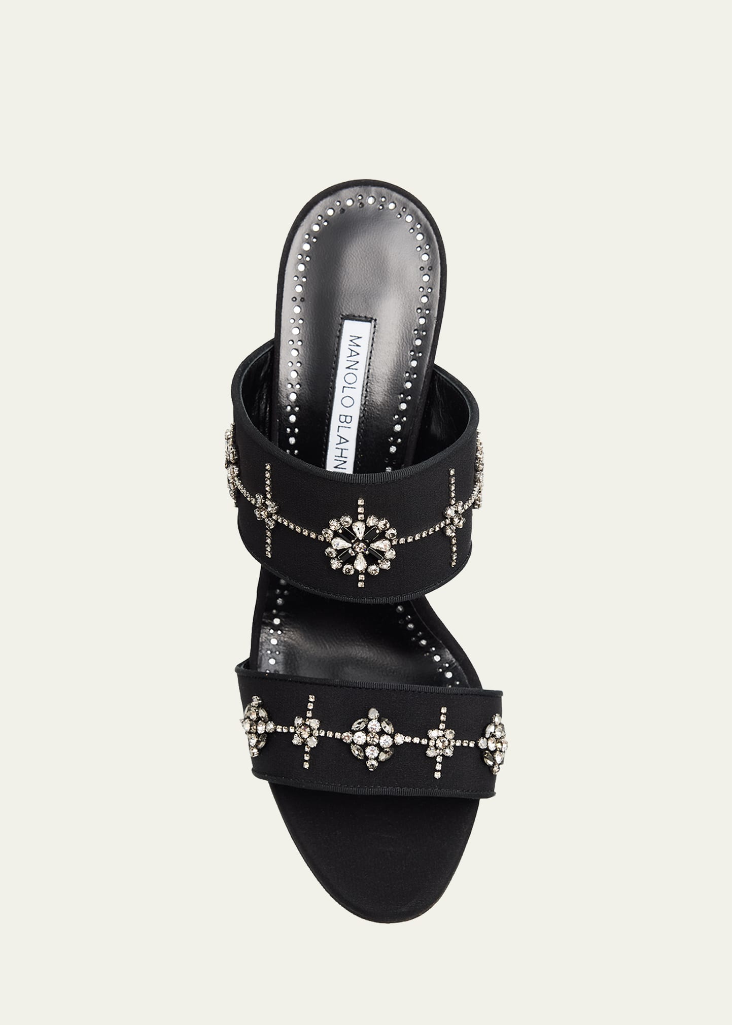Manolo Blahnik 90mm Ralota Embellished Satin Mule Sandals