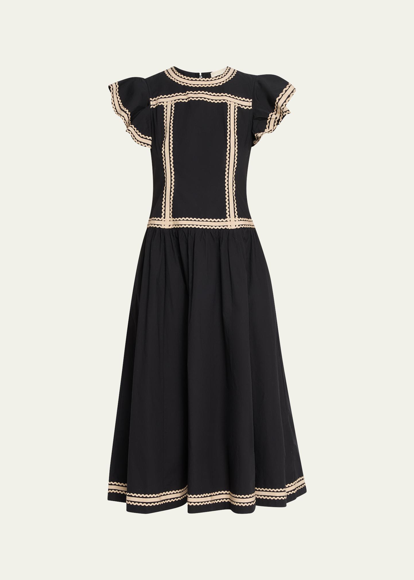 Ulla Johnson Delphina Ricrac Embellished Sleeveless Midi Dress