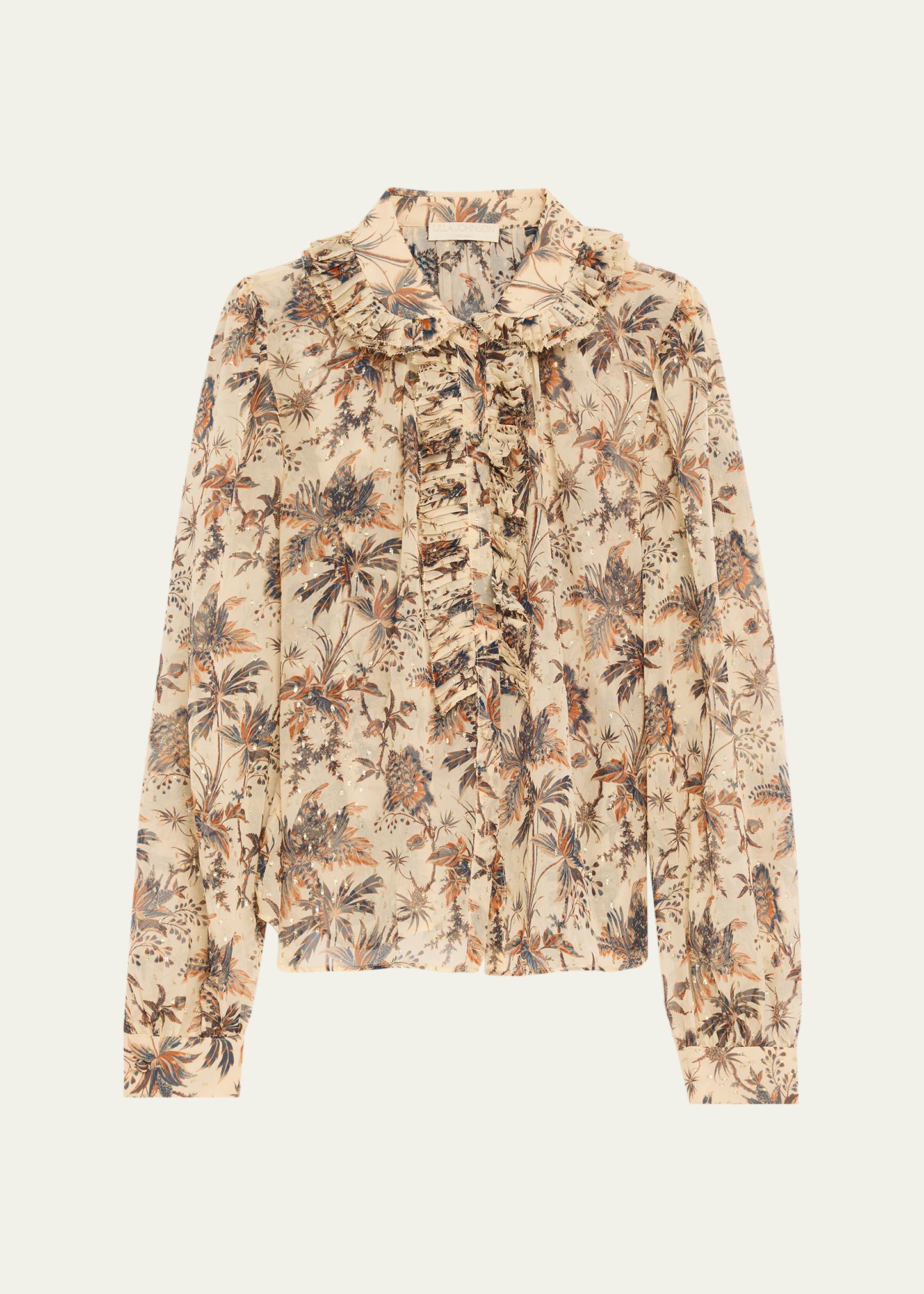 Ulla Johnson Nina Metallic Fil-Coupe Chiffon Ruffle Button-Down