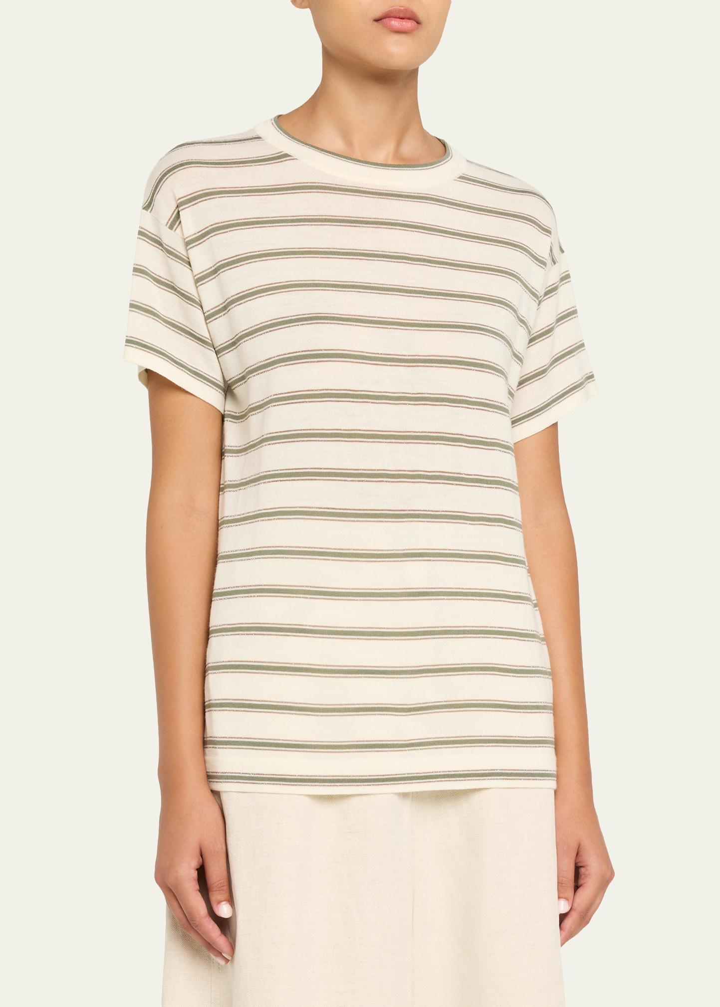 Brunello Cucinelli Metallic Striped Short-Sleeve T-Shirt