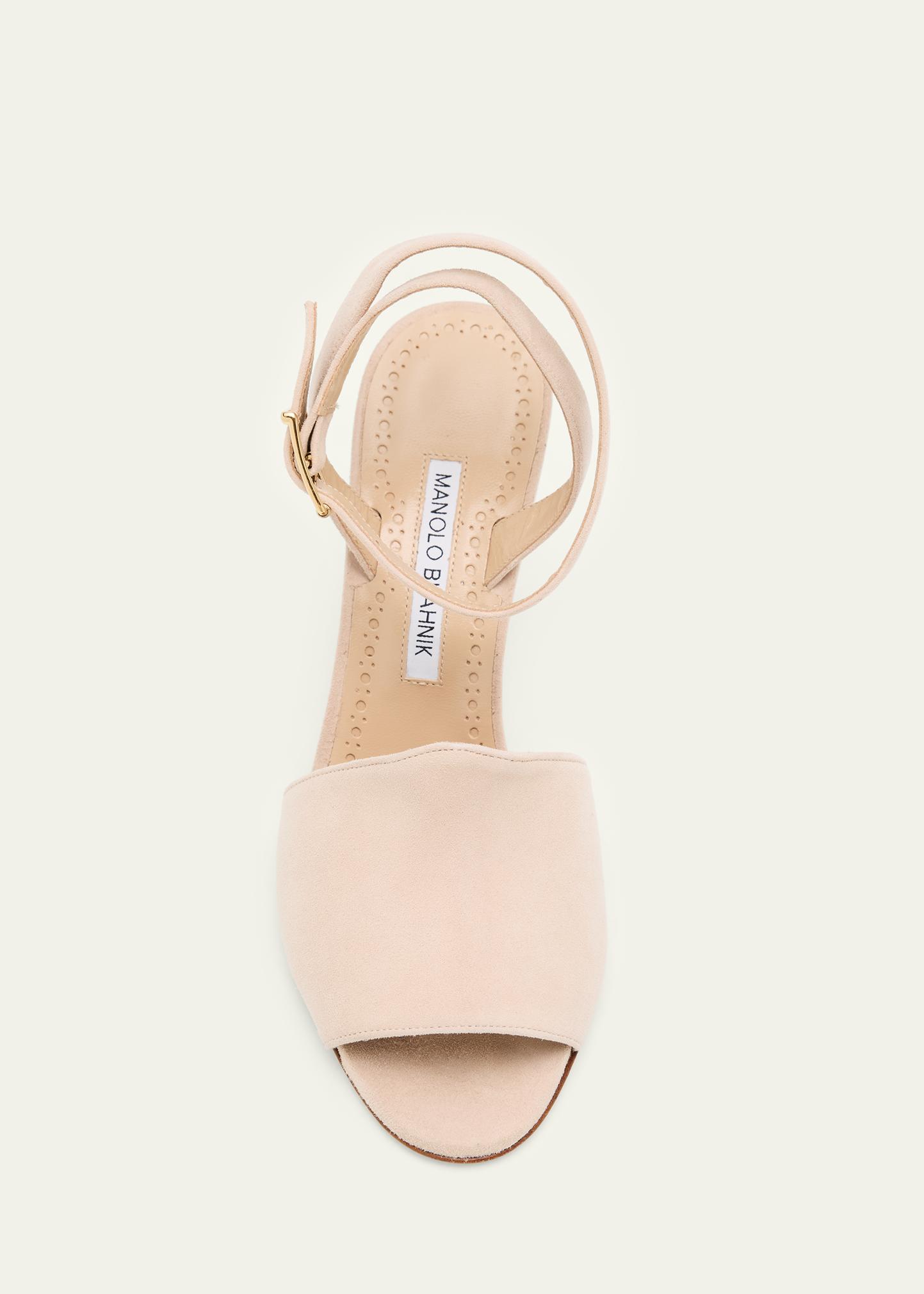 Manolo Blahnik 90mm Triananu Suede Ankle-Strap Sandals - Bergdorf