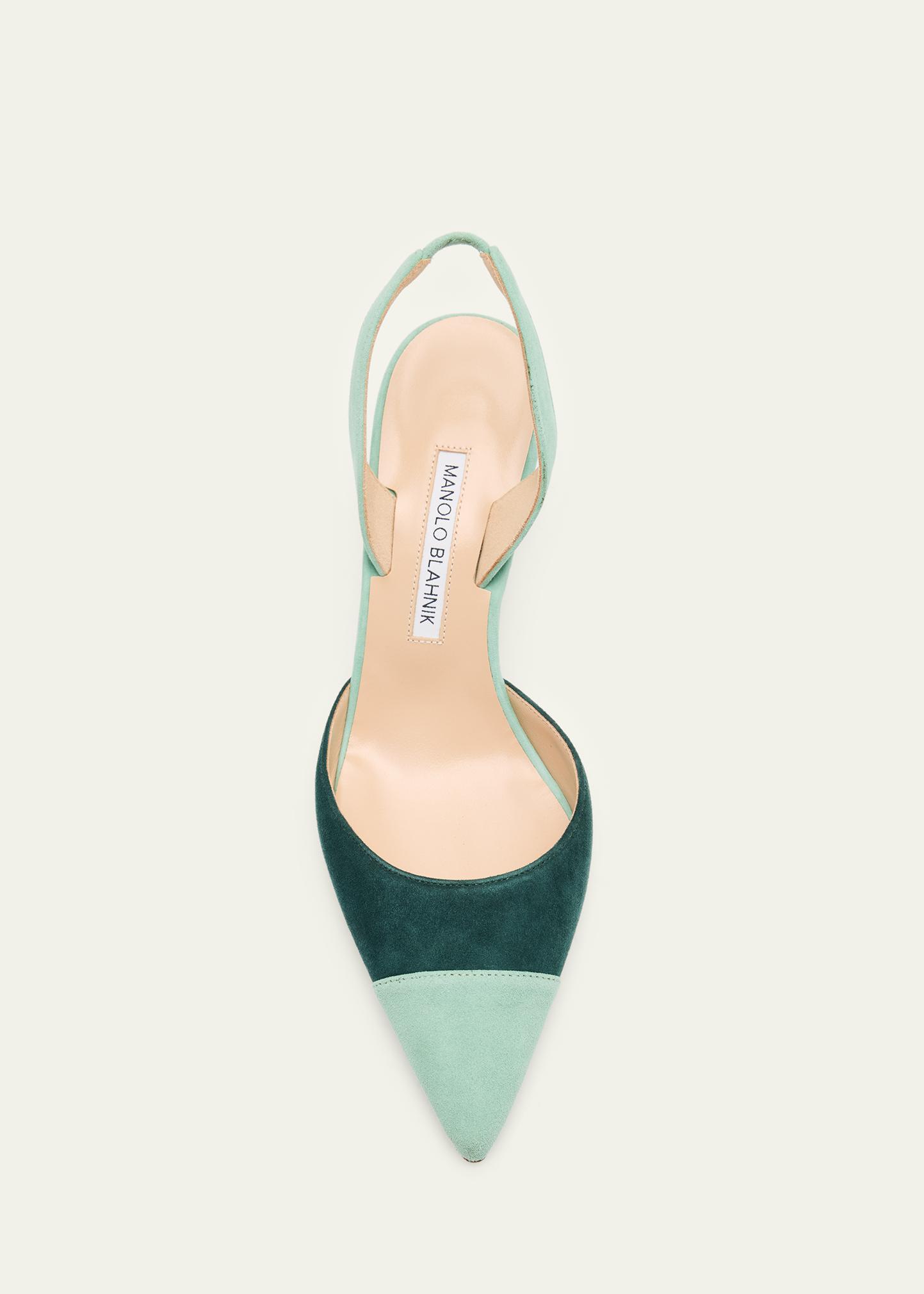 Manolo Blahnik 70mm Capsli Bicolor Suede Pumps - Bergdorf Goodman