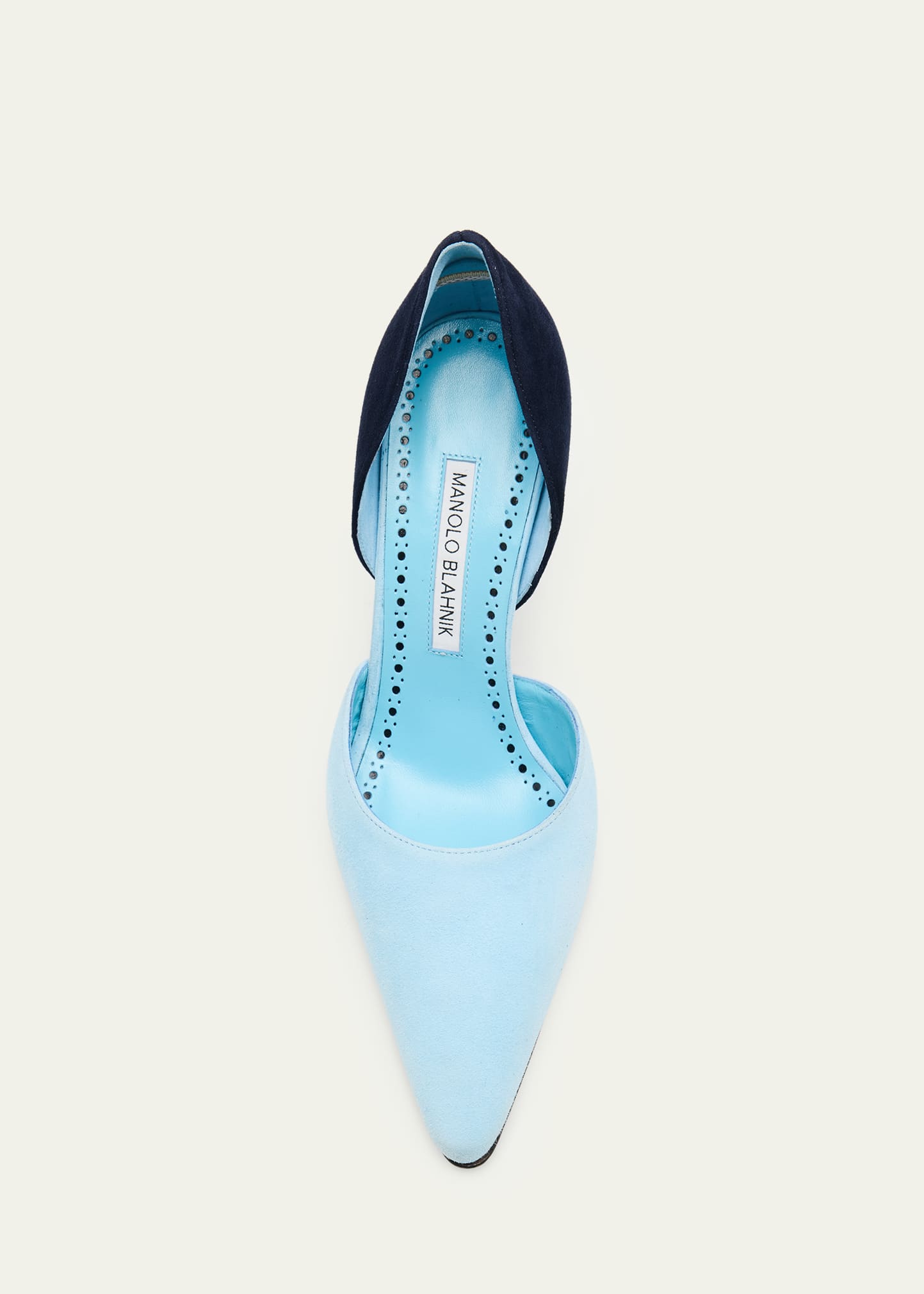 Manolo Blahnik 90mm Taylerbinu Bicolor Suede Pointed-Toe Pumps