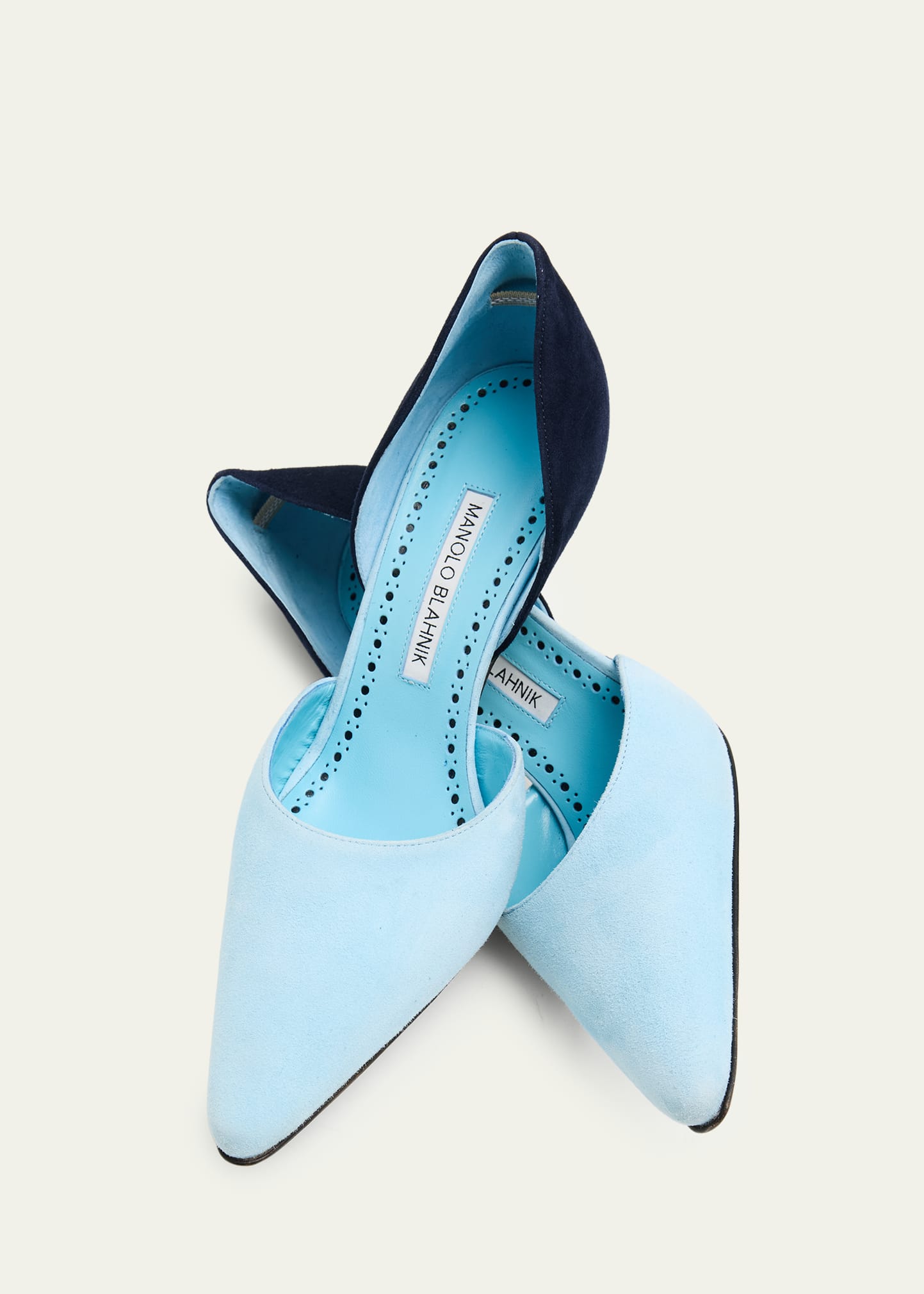 Manolo Blahnik 90mm Taylerbinu Bicolor Suede Pointed-Toe Pumps