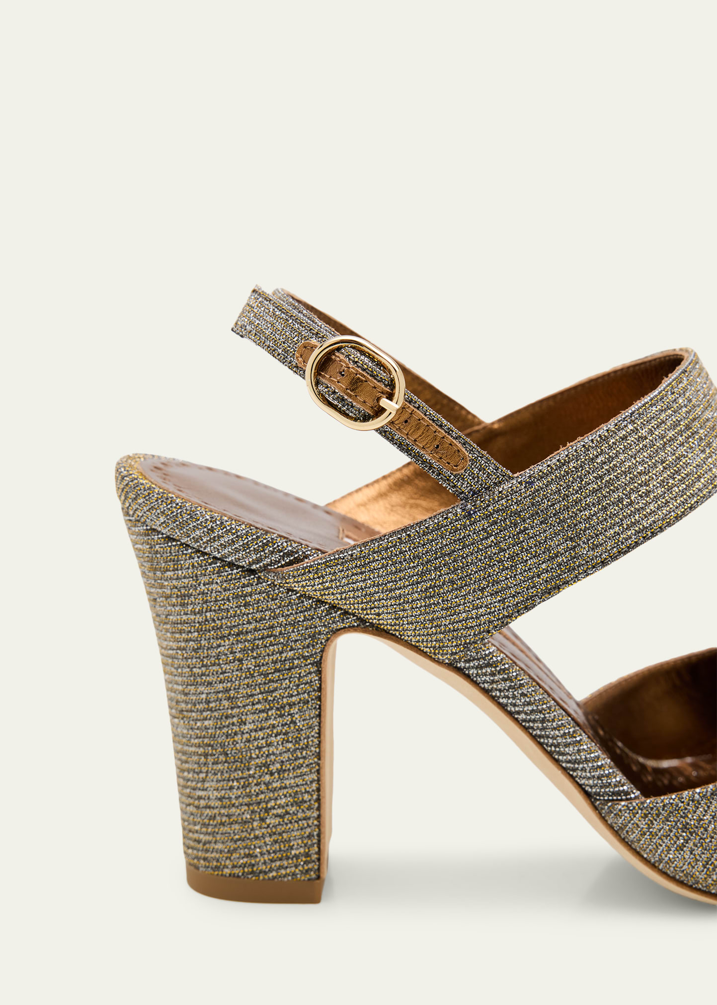 Manolo Blahnik 90mm Khiko Metallic Peep-Toe Slingback Sandals