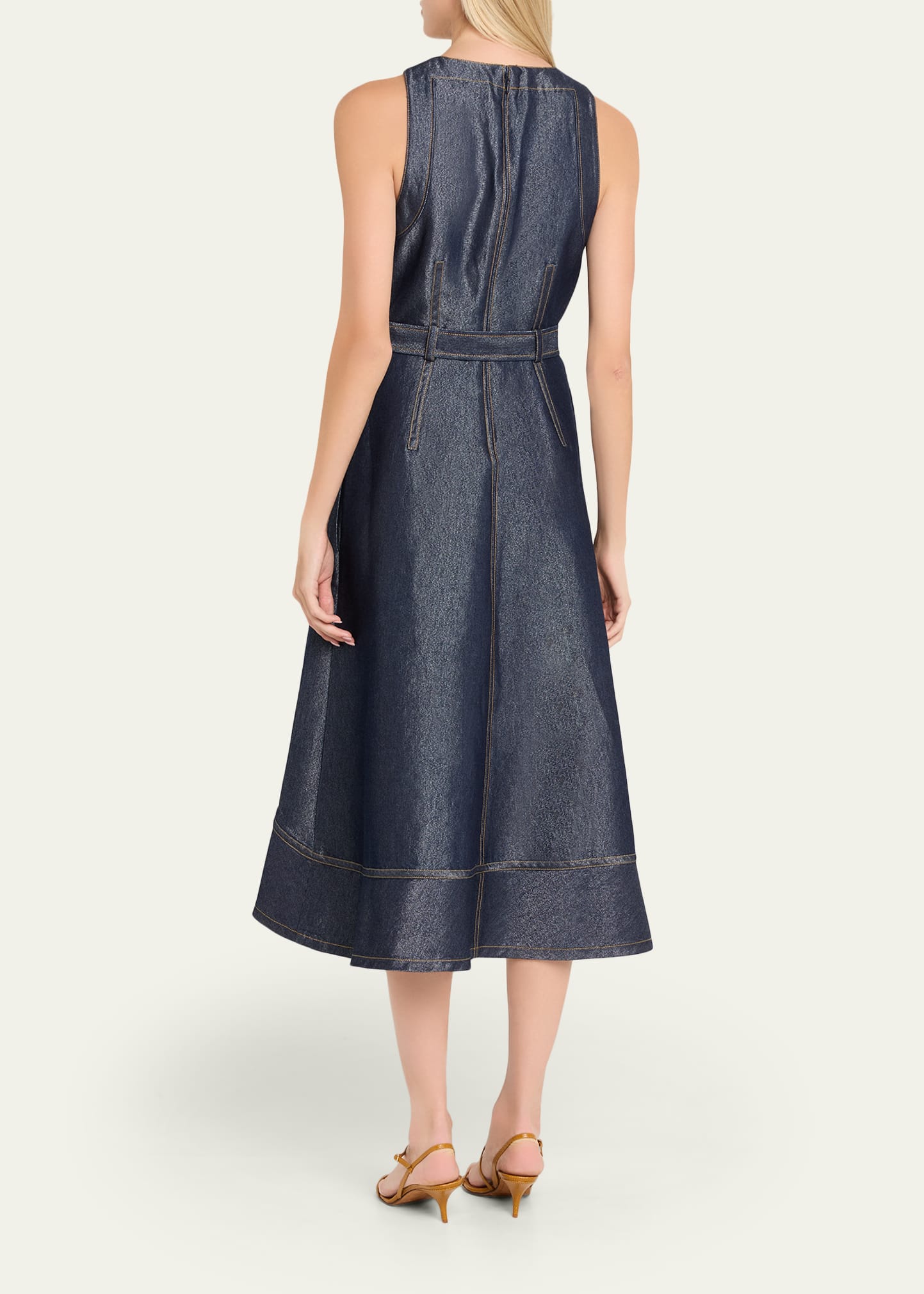 Cinq a Sept Zelda Sleeveless Glitter Denim Midi Dress - Bergdorf