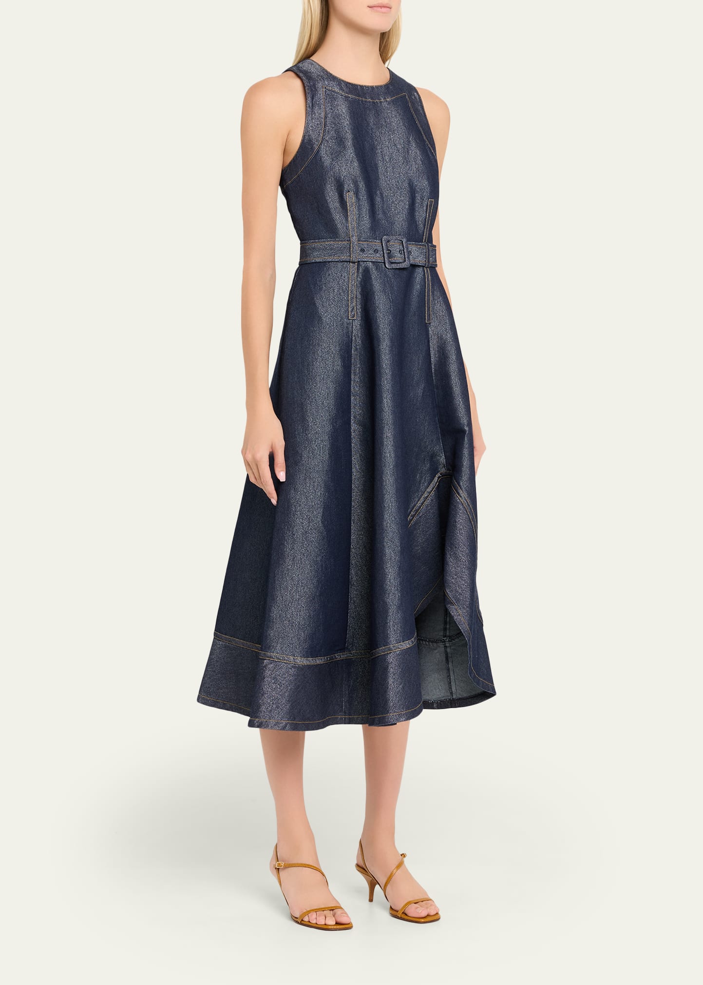 Cinq a Sept Zelda Sleeveless Glitter Denim Midi Dress - Bergdorf