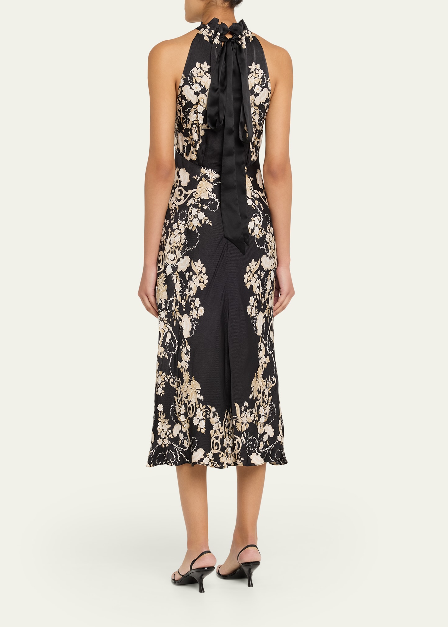 Saloni Michelle Floral Satin Draped Halter Midi Dress - Bergdorf Goodman