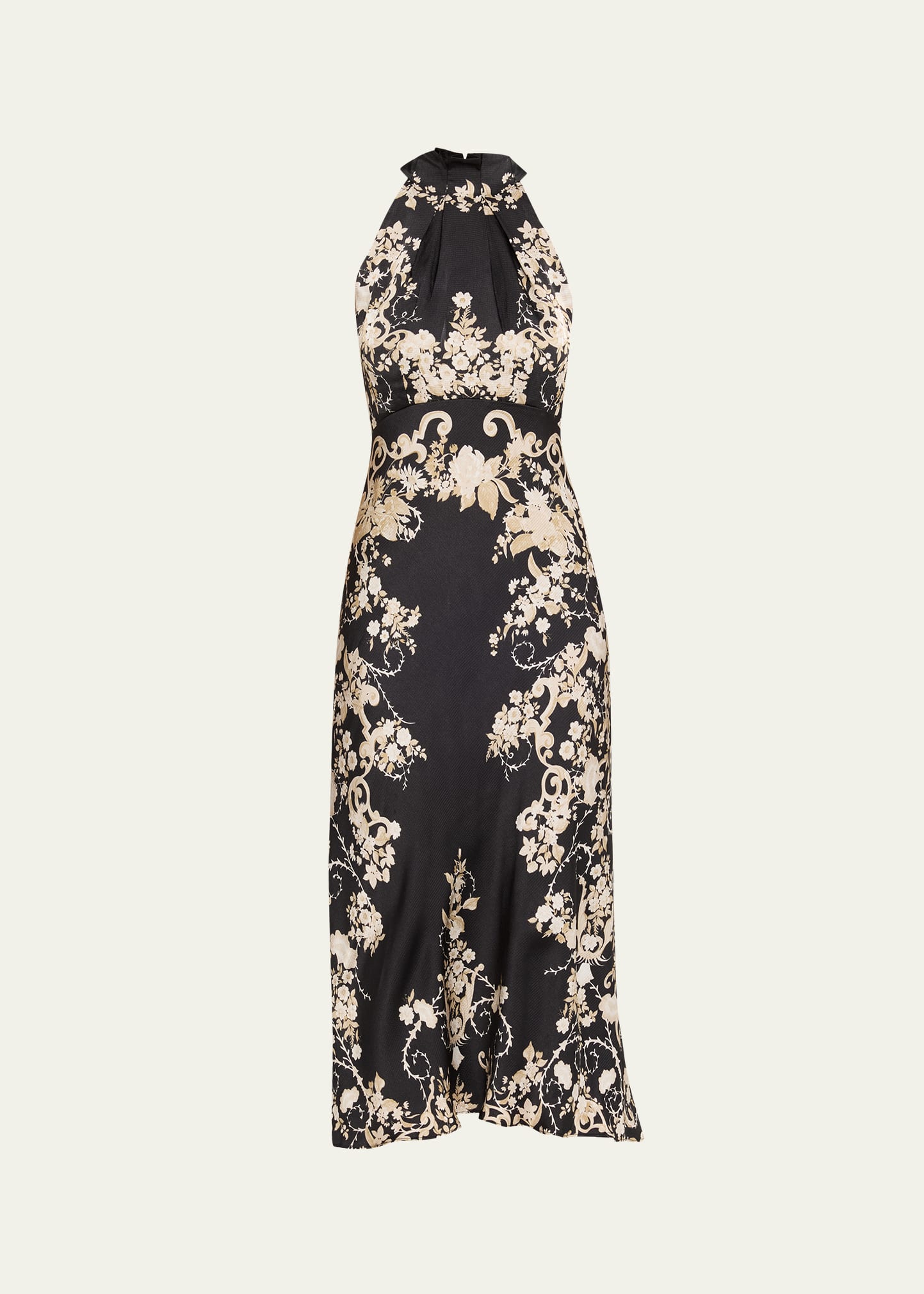 Saloni Michelle Floral Satin Draped Halter Midi Dress - Bergdorf Goodman