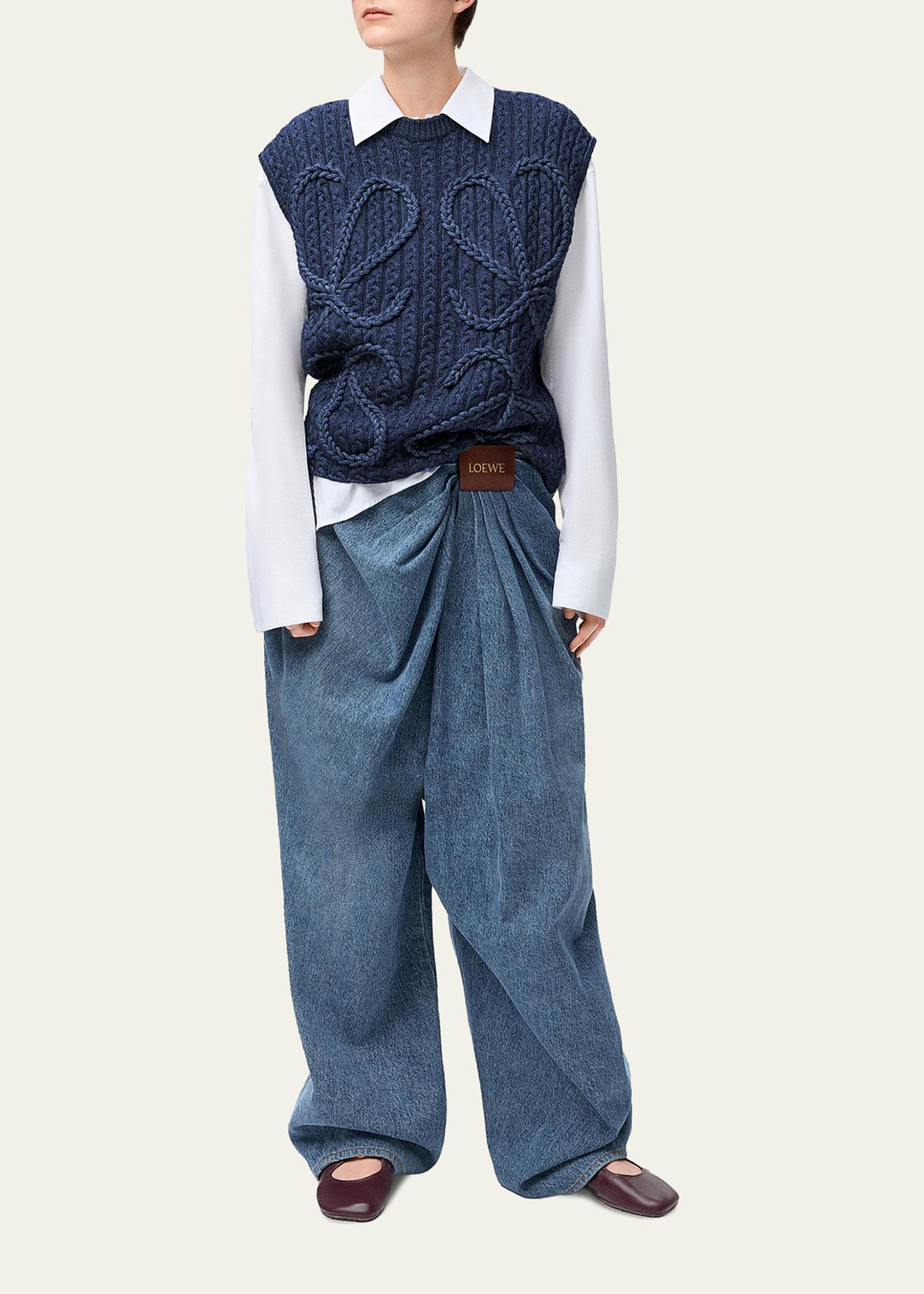 LOEWE Anagram Cable Knit Vest - Bergdorf Goodman