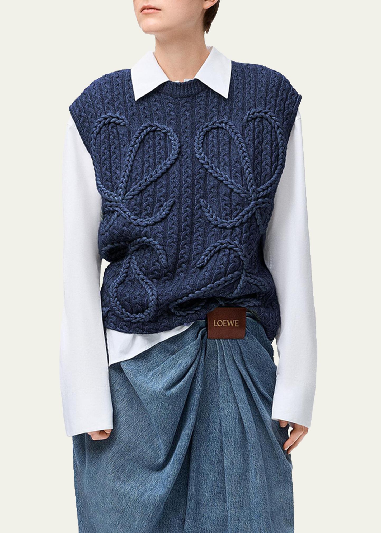 LOEWE Anagram Cable Knit Vest - Bergdorf Goodman