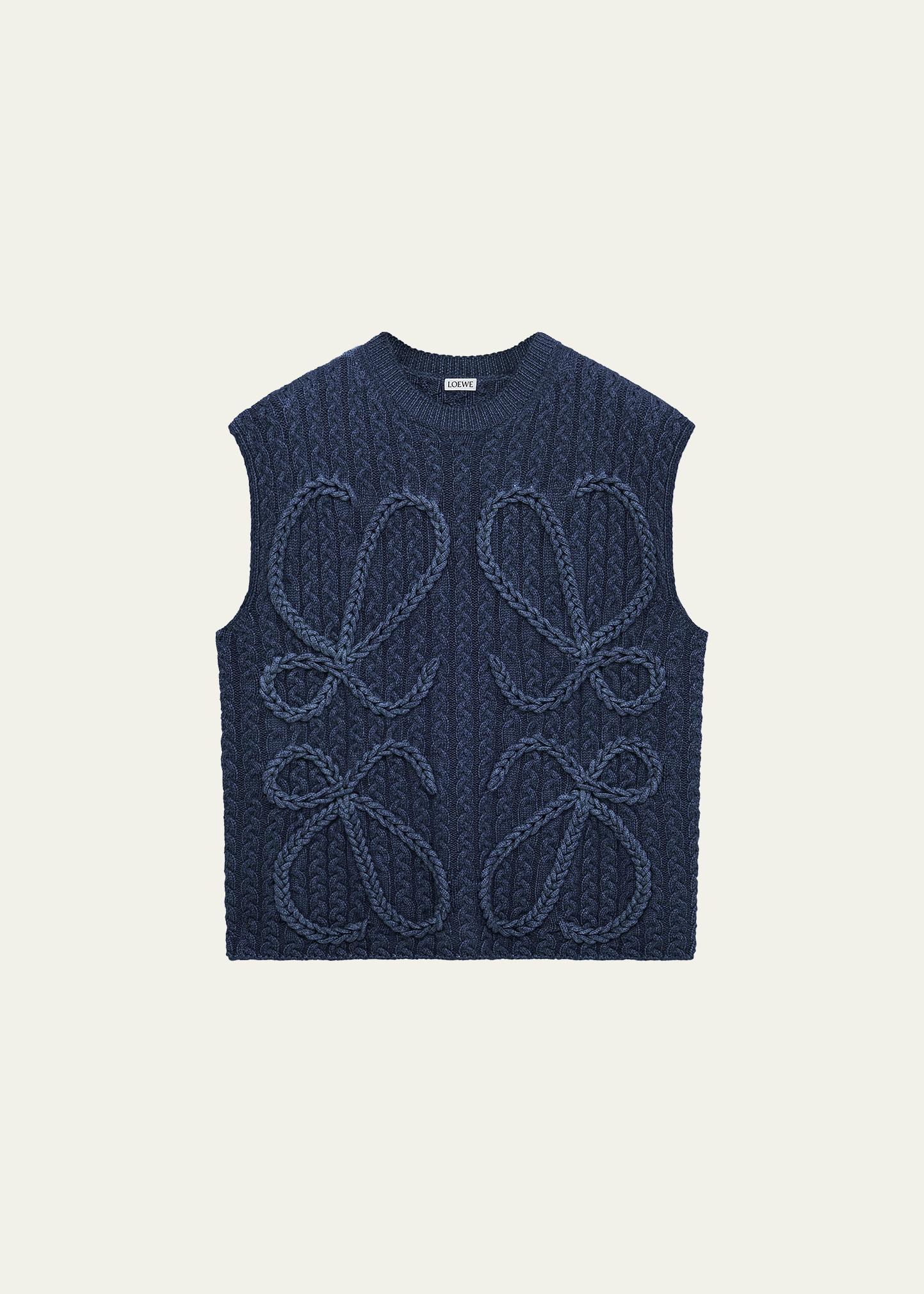 LOEWE Anagram Cable Knit Vest - Bergdorf Goodman