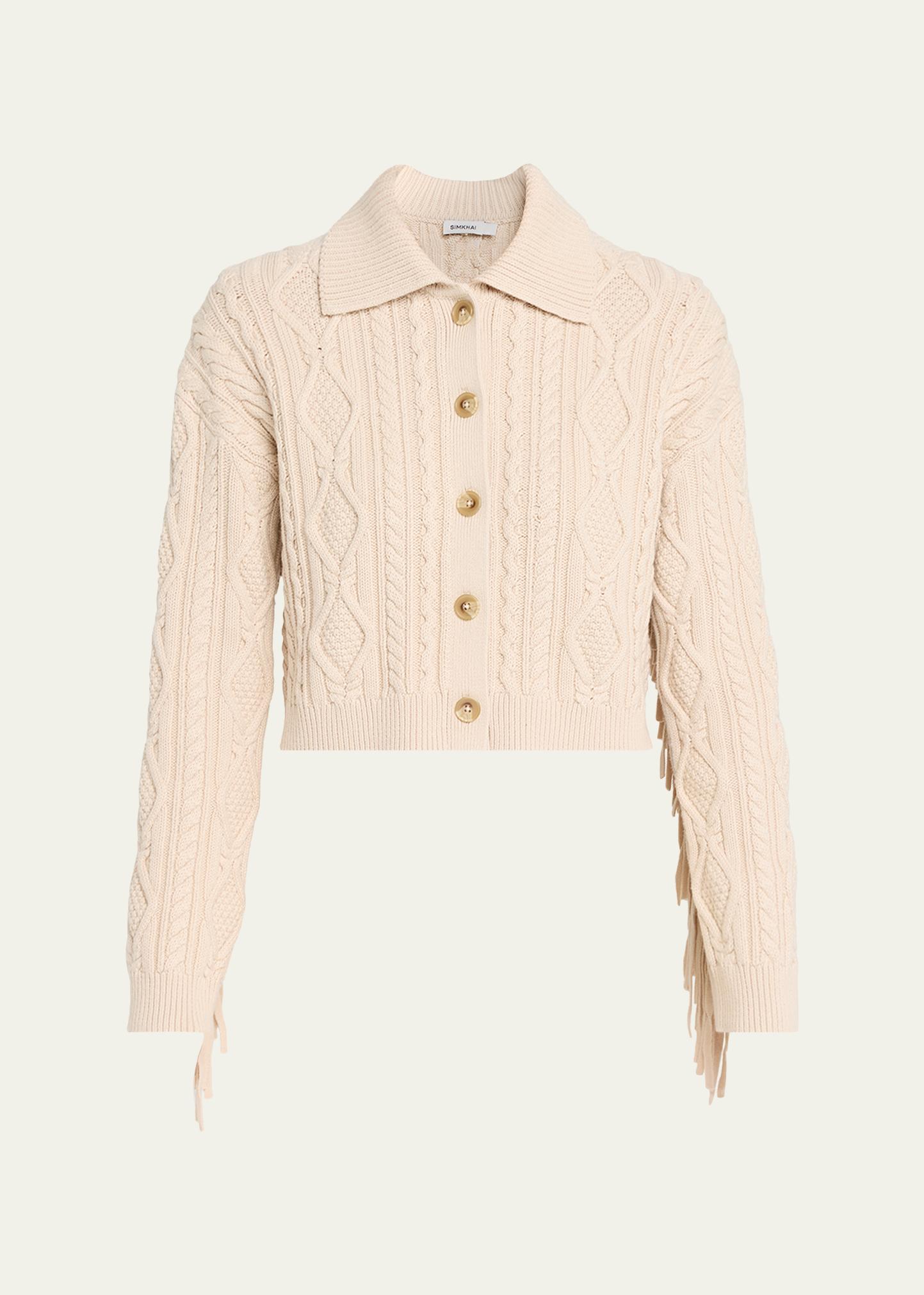 SIMKHAI Virginia Cable-Knit Fringe Cropped Cardigan - Bergdorf Goodman