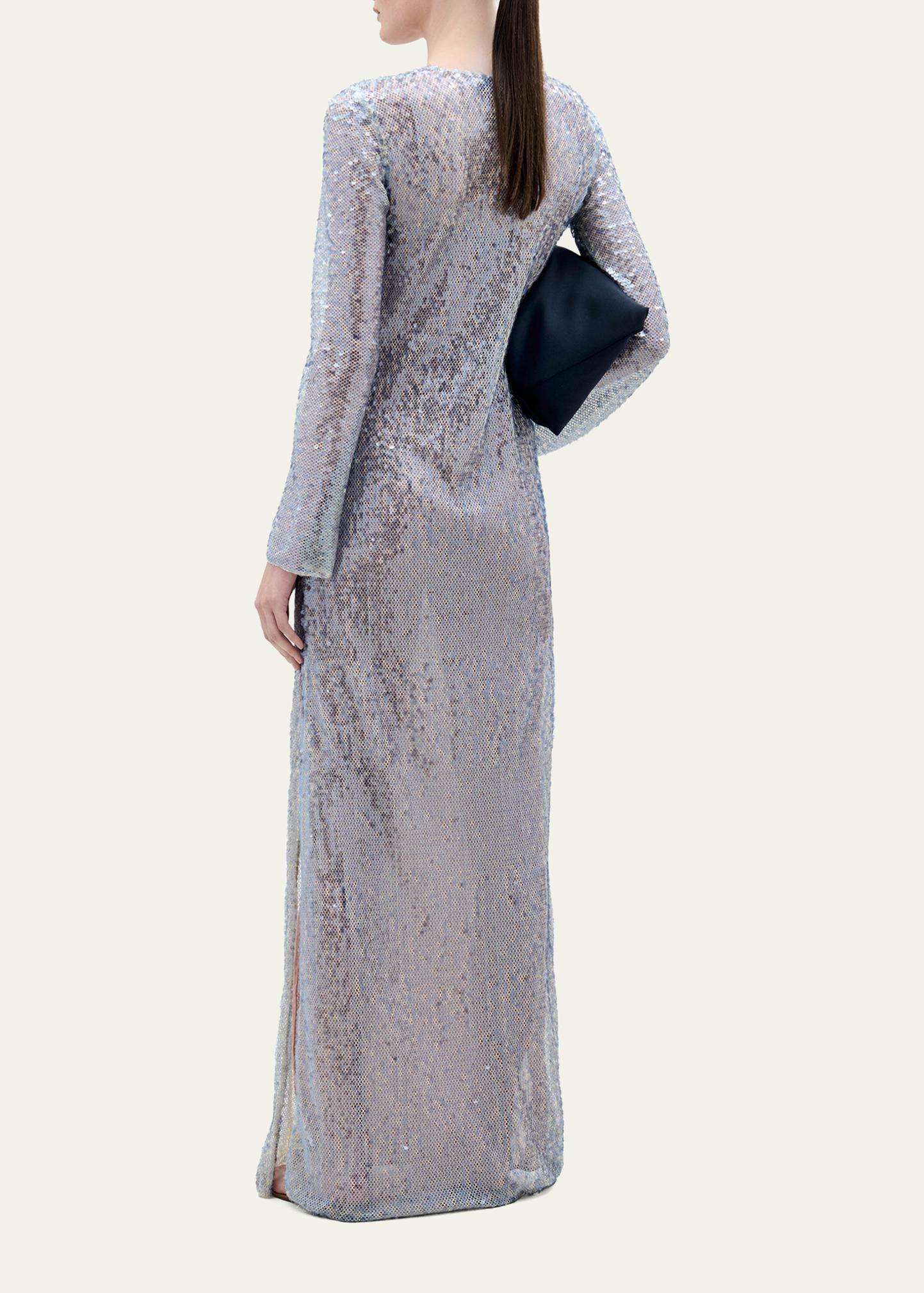Silvia Tcherassi Nico Sequined Mesh Long-Sleeve Maxi Dress