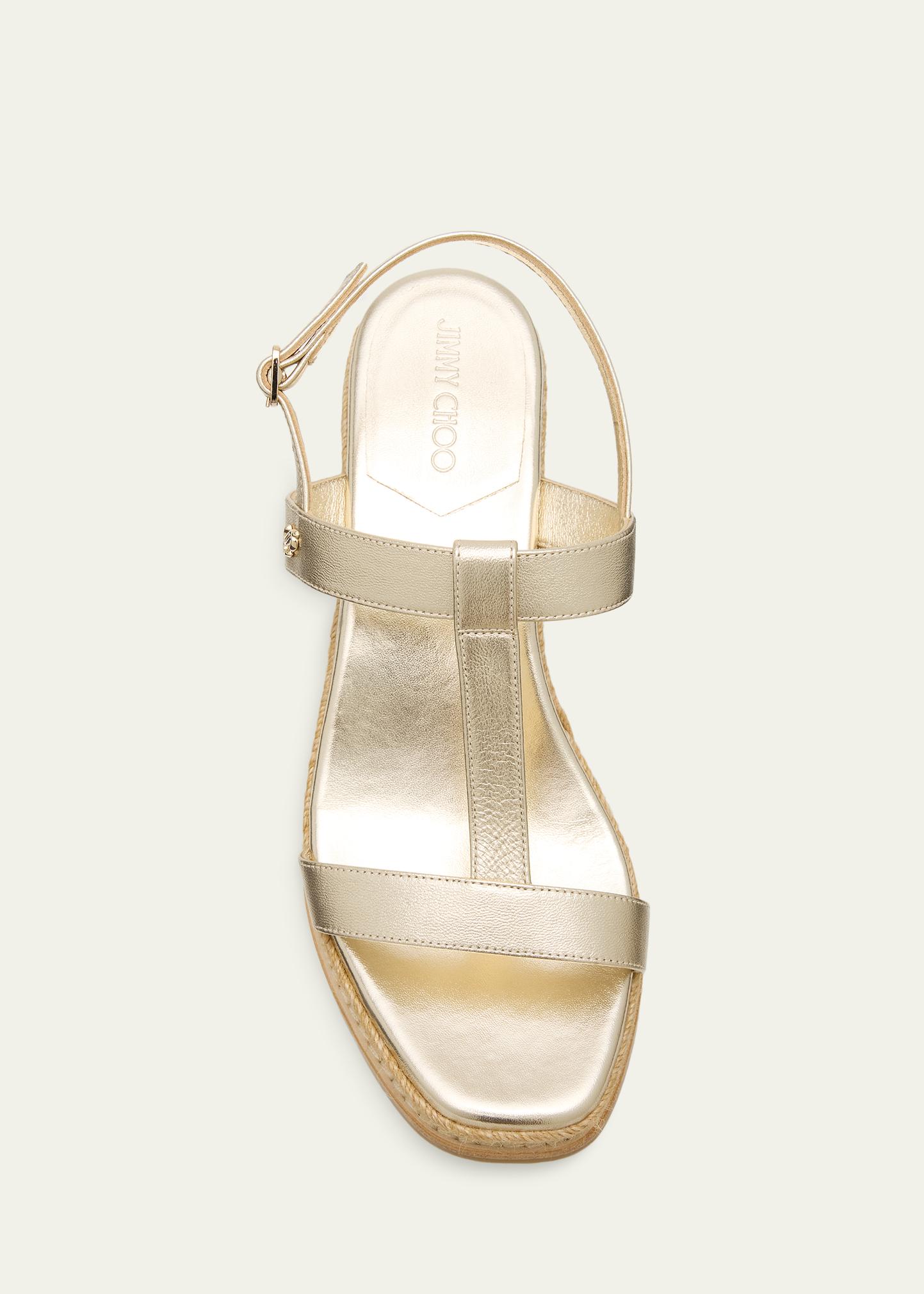 Jimmy Choo 60mm Thea Metallic Leather Wedge Sandals - Bergdorf Goodman