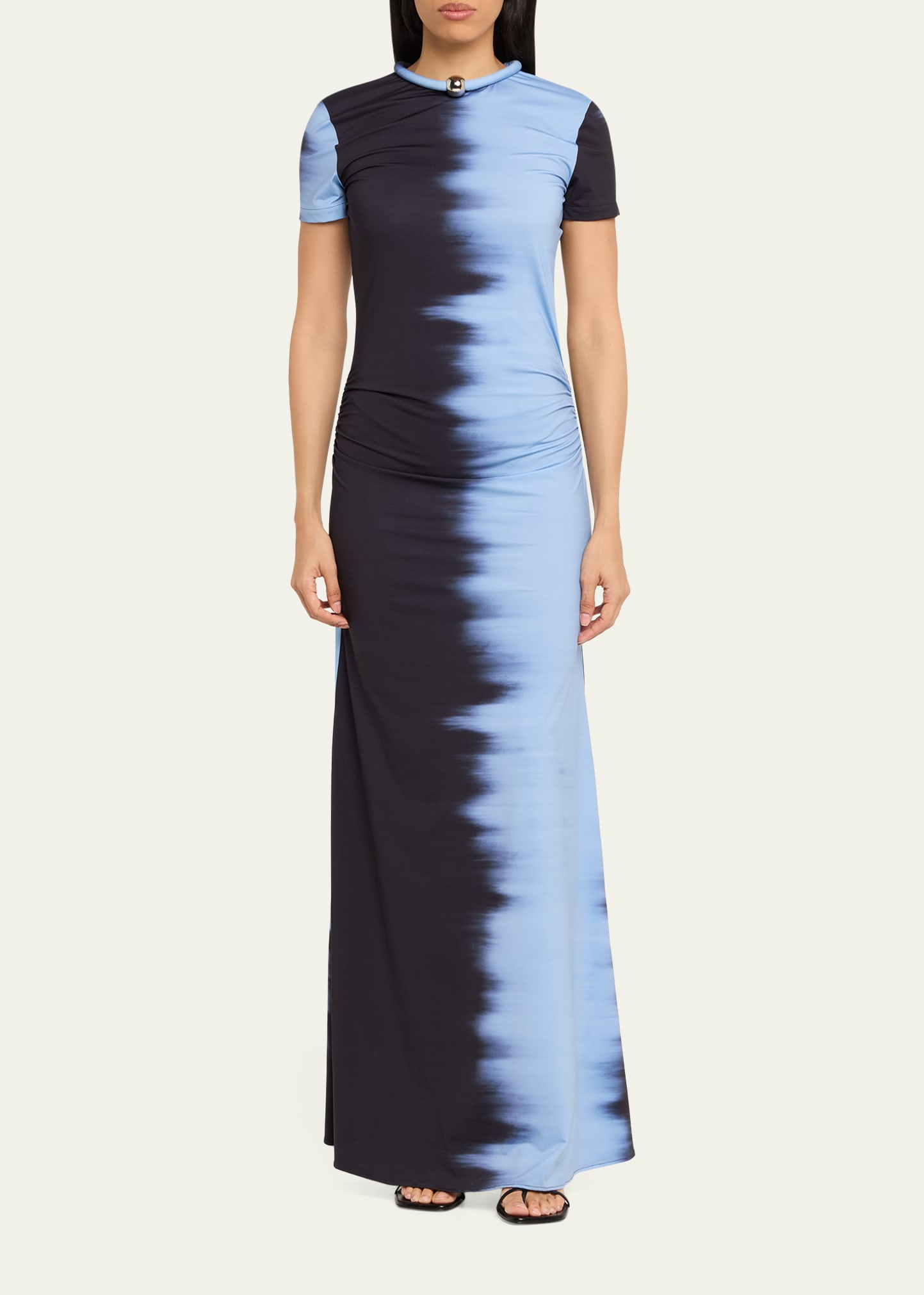 Silvia Tcherassi Yara Tie-Dye Short-Sleeve Maxi Dress, Blue, Women's, Medium, Casual & Work Dresses Maxi Dresses
