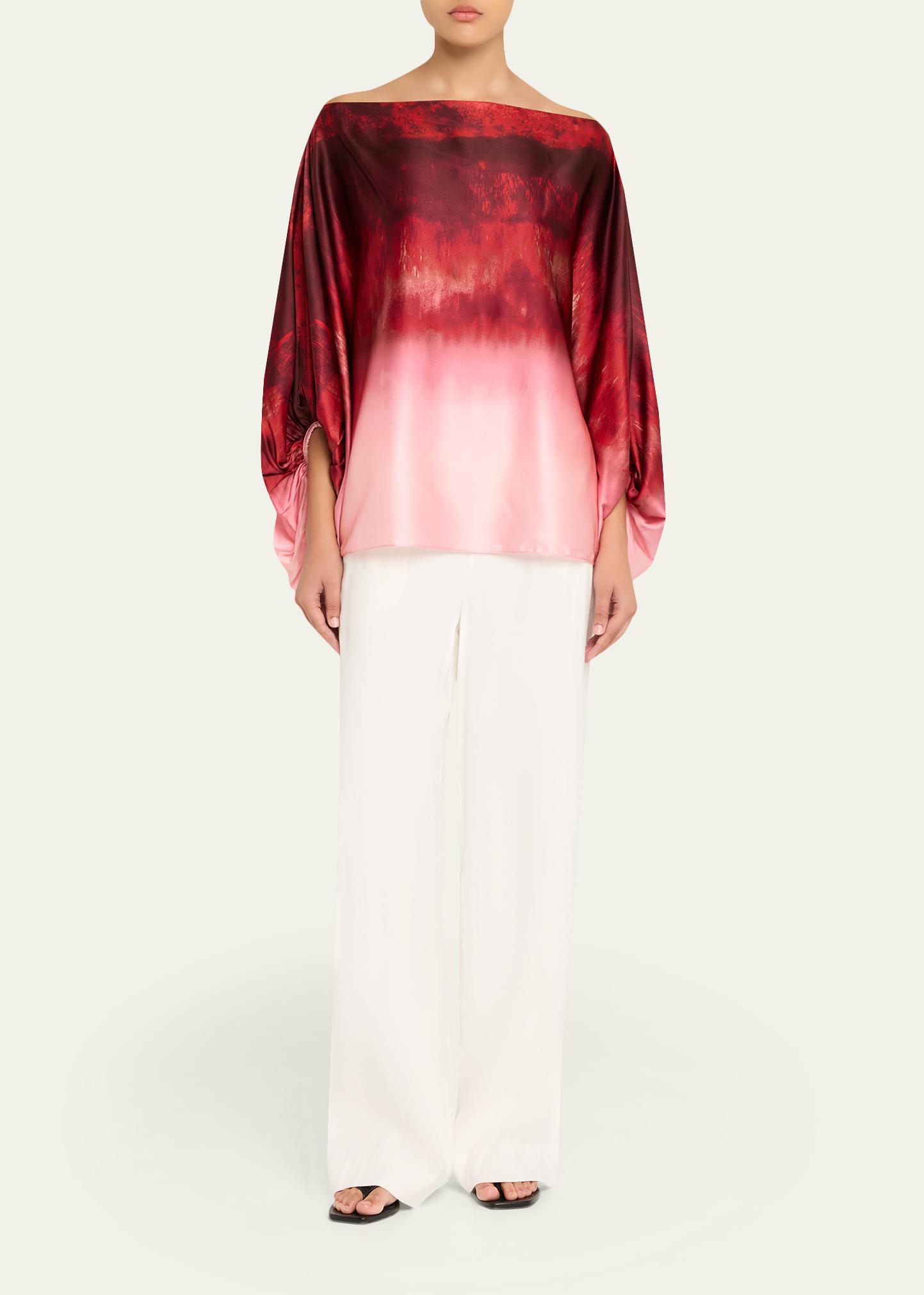 Silvia Tcherassi Bellagio Degrade Silk Balloon-Sleeve Blouse 