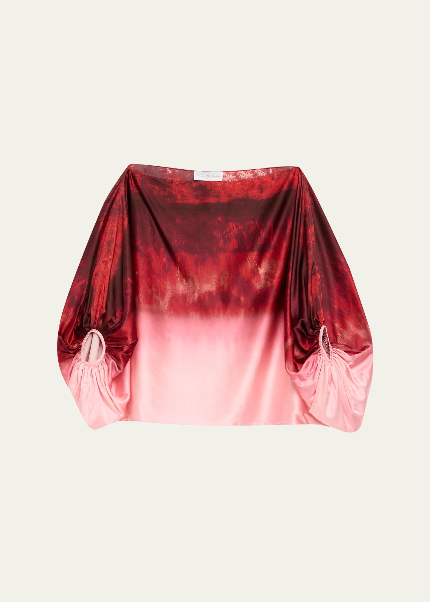 Silvia Tcherassi Bellagio Degrade Silk Balloon-Sleeve Blouse 