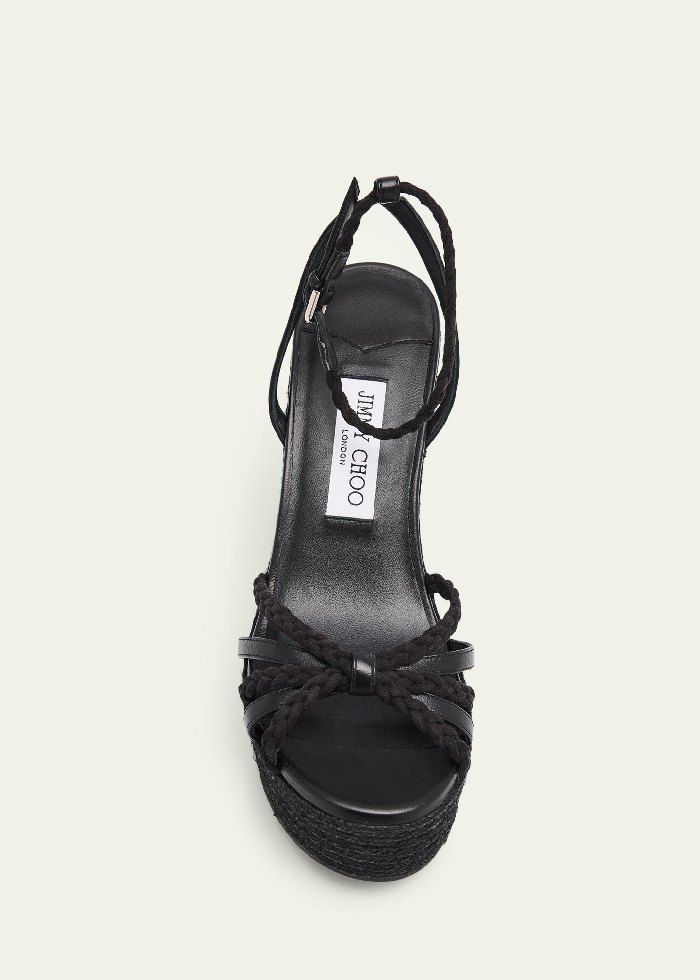 Jimmy Choo 100mm Dree Leather Espadrille Wedge Sandals - Bergdorf