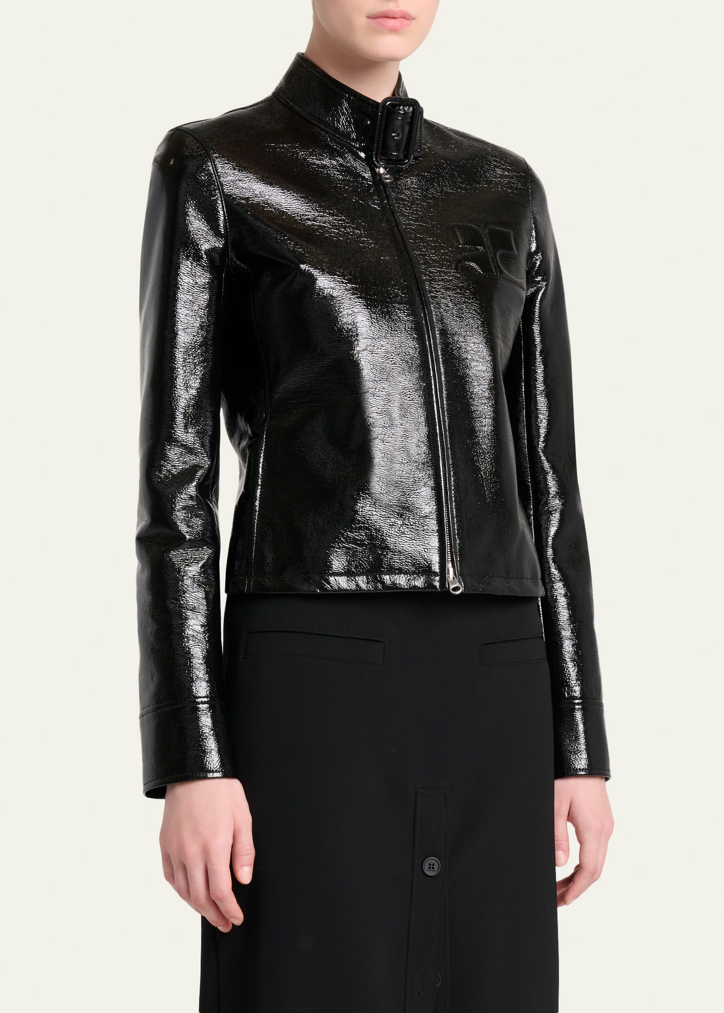 Courreges Buckle-Collar Shiny Vinyl Zipped Jacket - Bergdorf Goodman