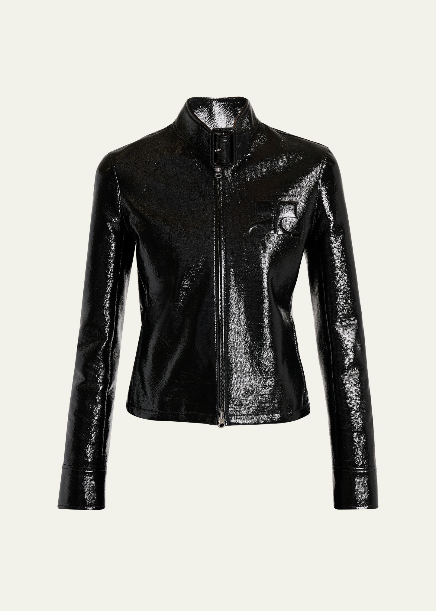 Courreges Buckle-Collar Shiny Vinyl Zipped Jacket - Bergdorf Goodman