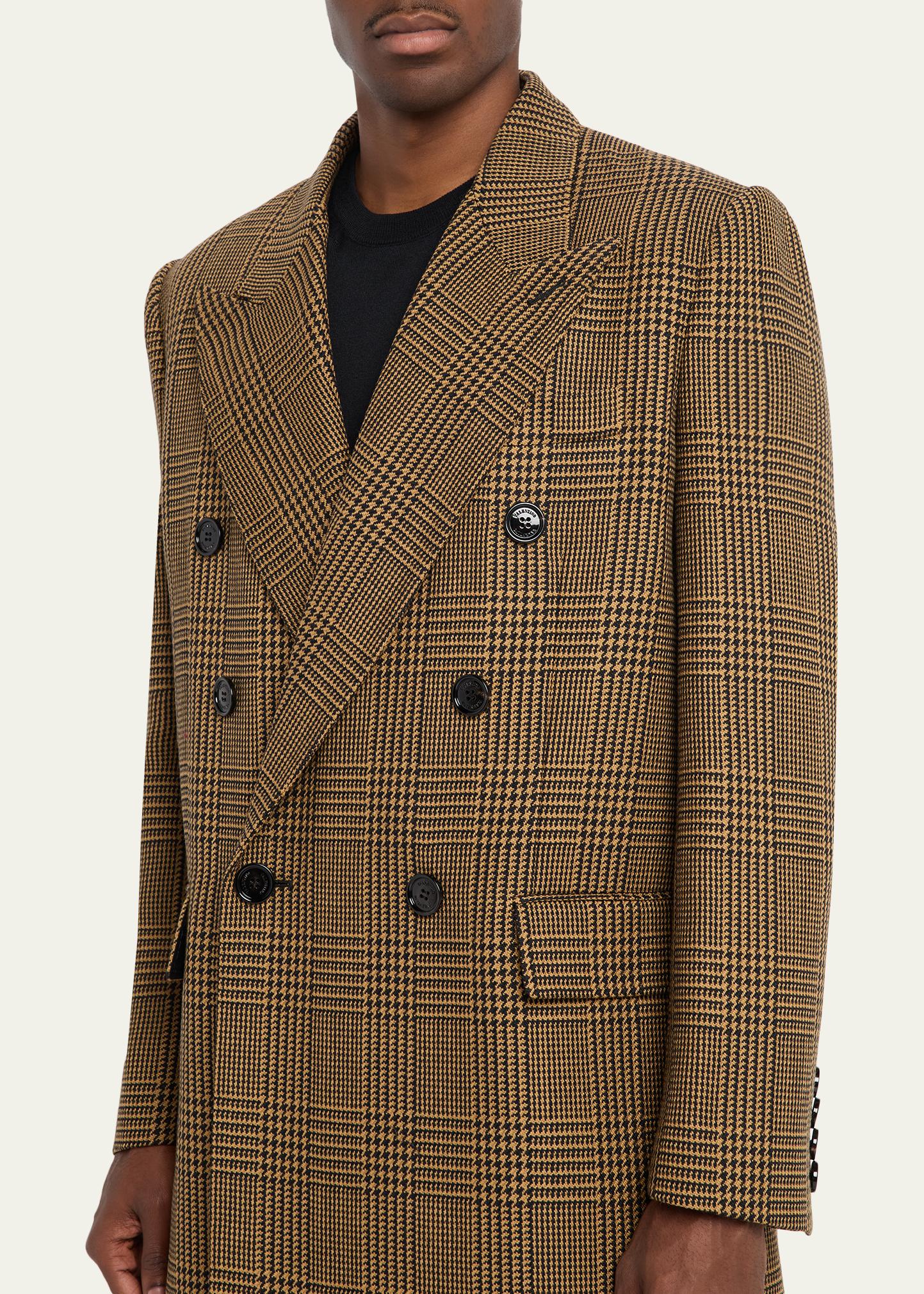Valentino Garavani Men's Double-Breasted Glen Plaid Wool Coat
