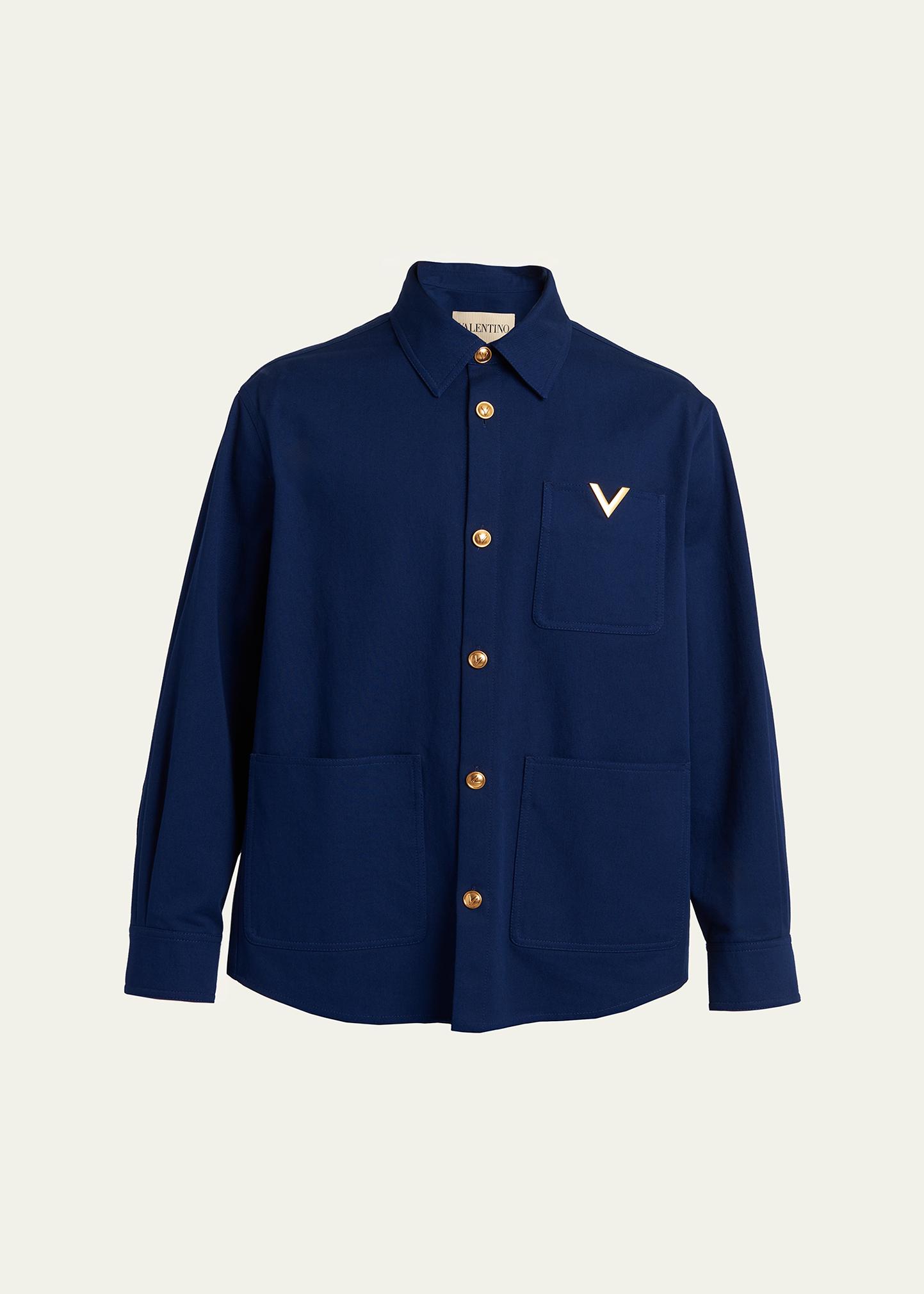 Valentino Garavani Men's Cotton Gabardine Shirt Jacket with VGold