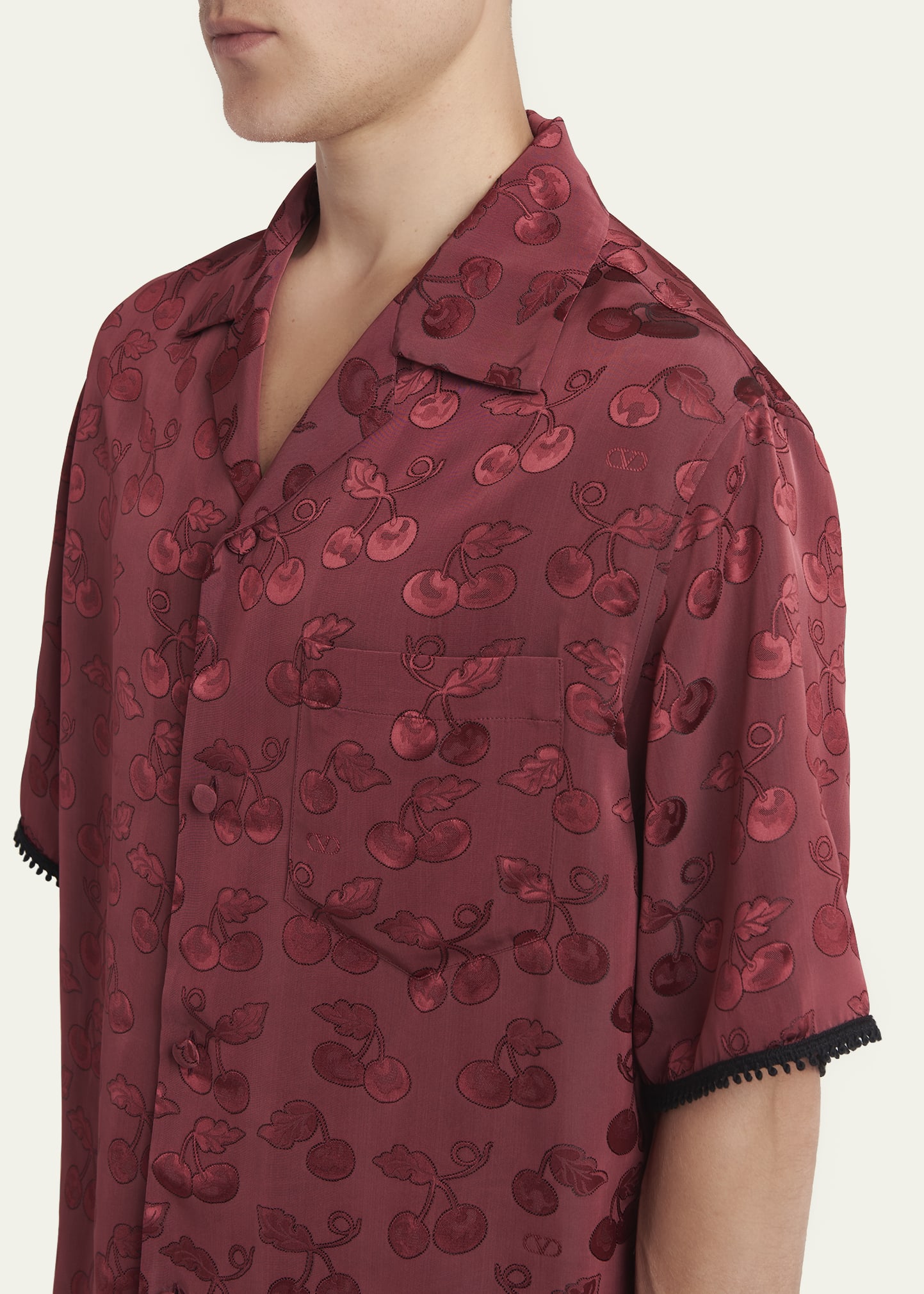 Valentino Garavani Men's Viscose Cherryfic Jacquard Bowling Shirt