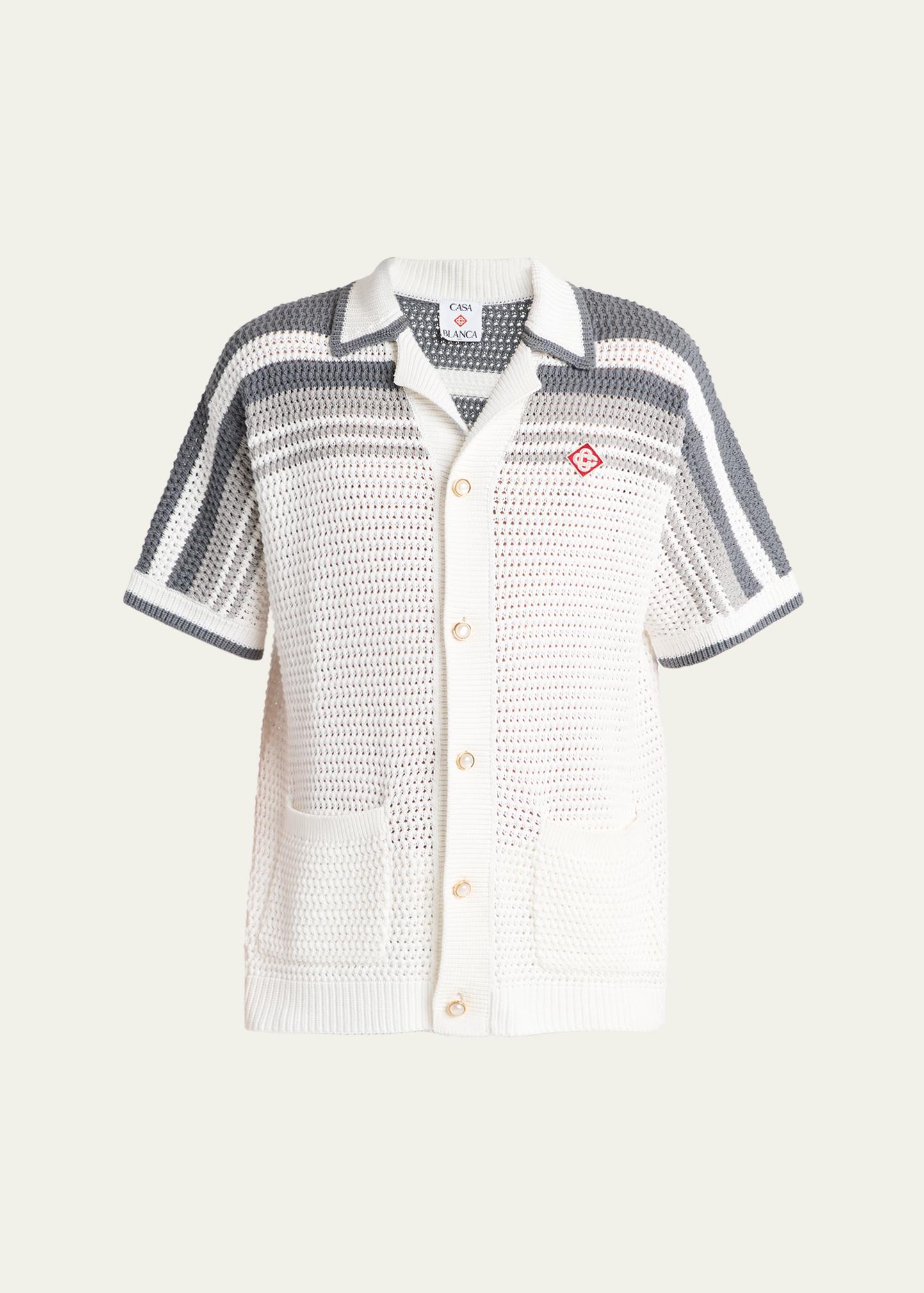 Casablanca Men's Cotton Crochet Short-Sleeve Tennis Shirt