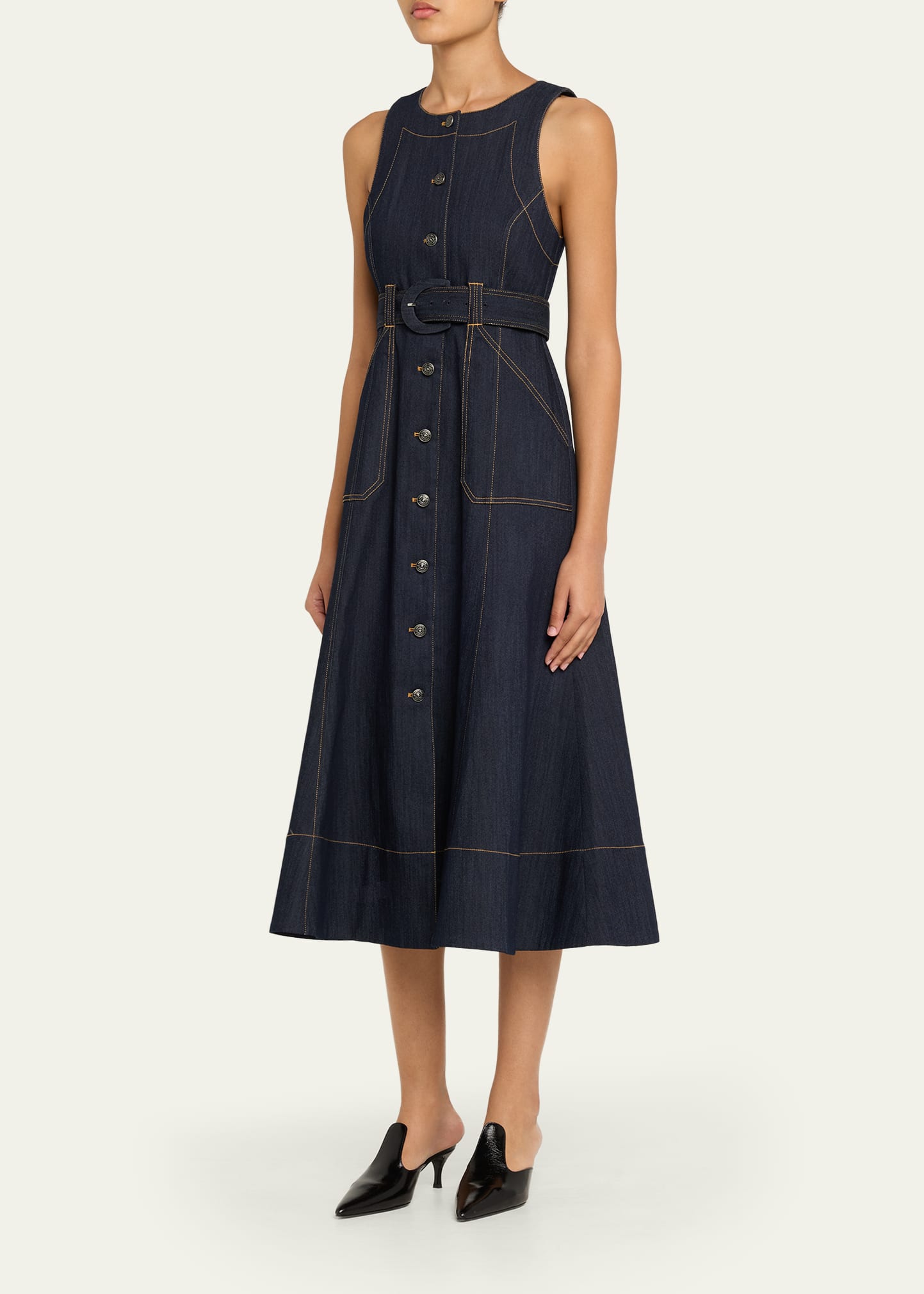 Cinq a Sept Cezanne Belted Denim Midi Dress - Bergdorf Goodman