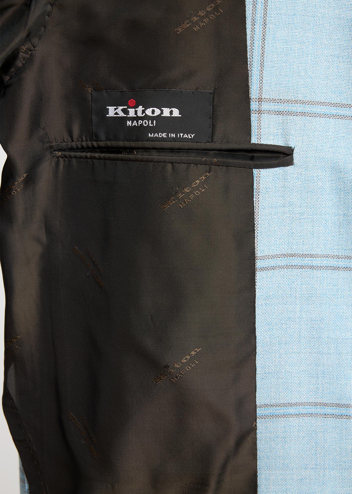 Kiton Men's Windowpane Check Cashmere and Linen Sport Coat