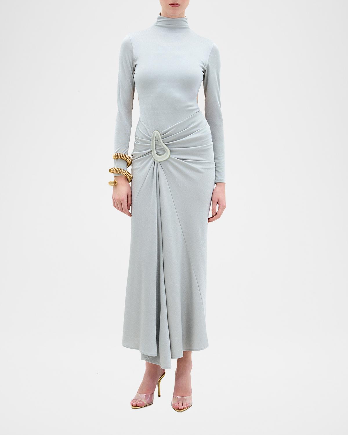 Silvia Tcherassi Venus Mock-Neck Draped Backless Ankle Dress