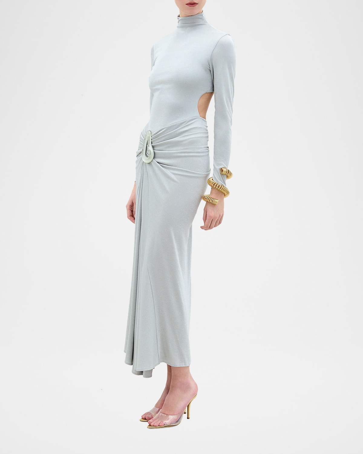 Silvia Tcherassi Venus Mock-Neck Draped Backless Ankle Dress