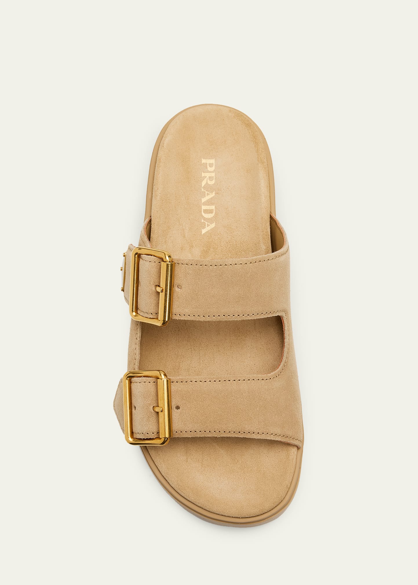 Prada Triangle Logo Suede Dual-Buckle Platform Sandals - Bergdorf