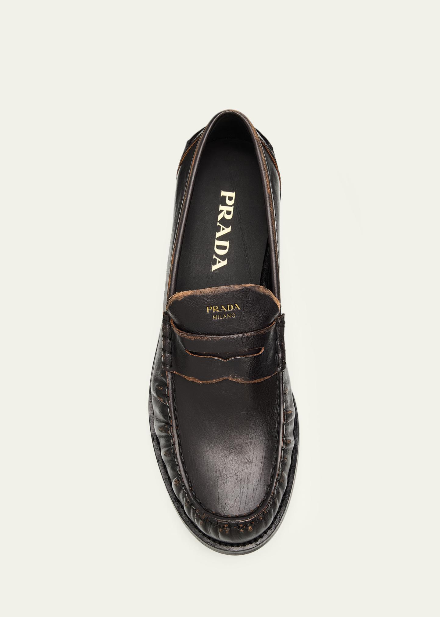 Prada Distressed Leather Loafers - Bergdorf Goodman