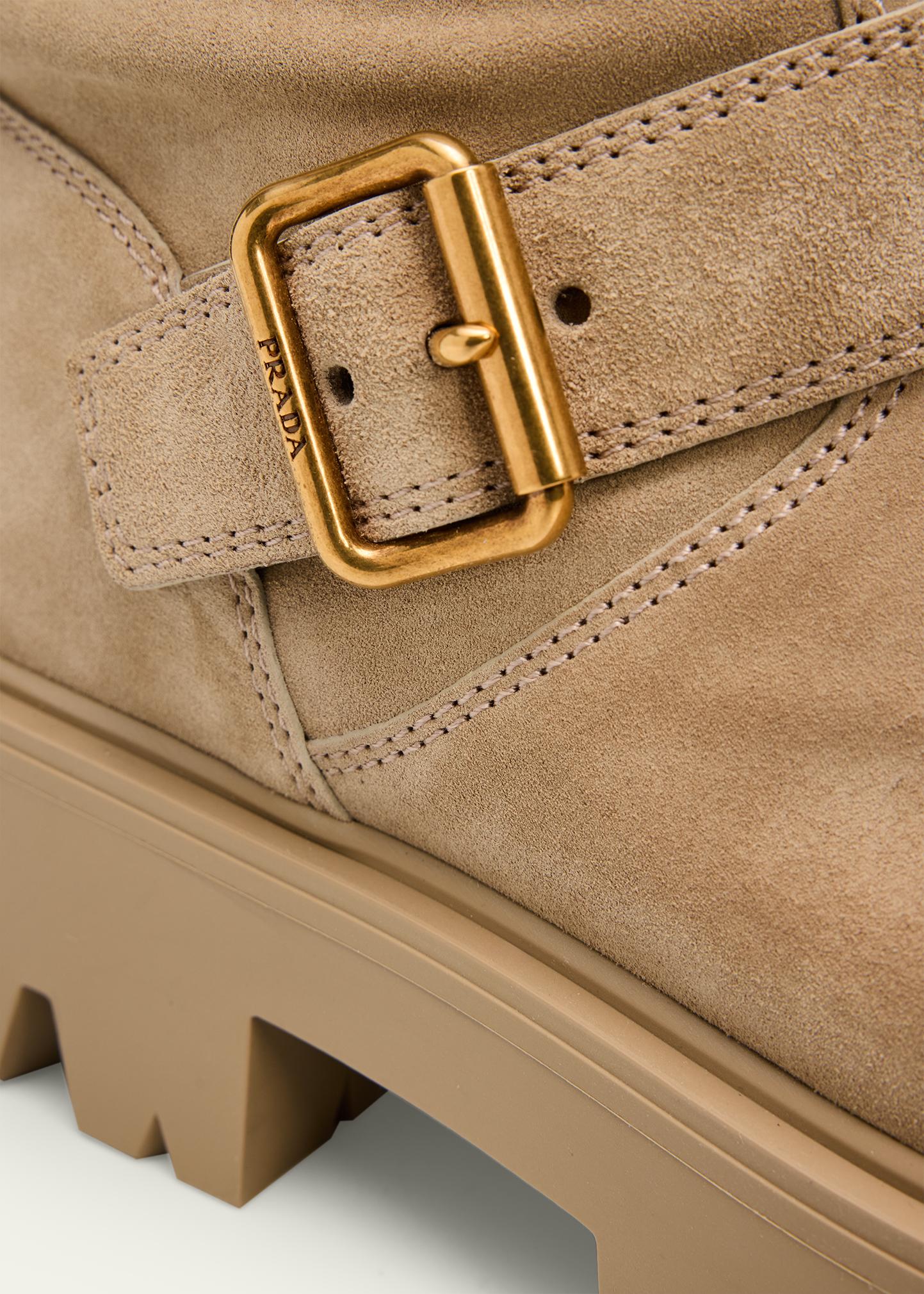 Prada Triangle Logo Suede Biker Boots - Bergdorf Goodman