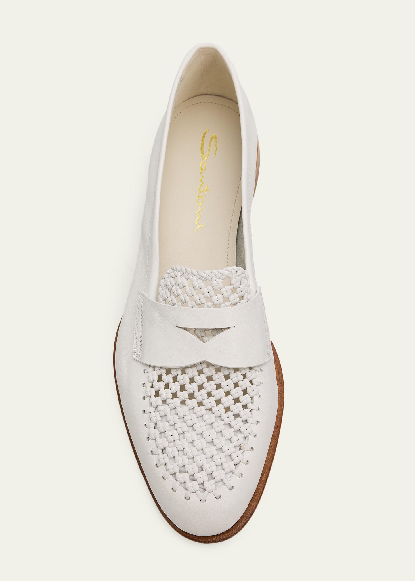 Santoni Luce Woven Leather Penny Loafers - Bergdorf Goodman
