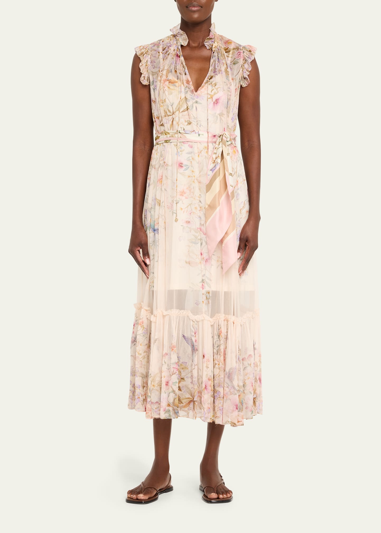 green emerald velvet dress Zimmermann High Tide Flutter Dress Yellow Ikat Floral main image 1