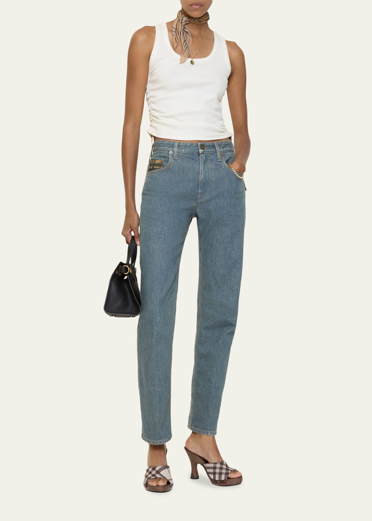 Burberry Dalia Check Pocket Straight-Leg Denim Pants - Bergdorf