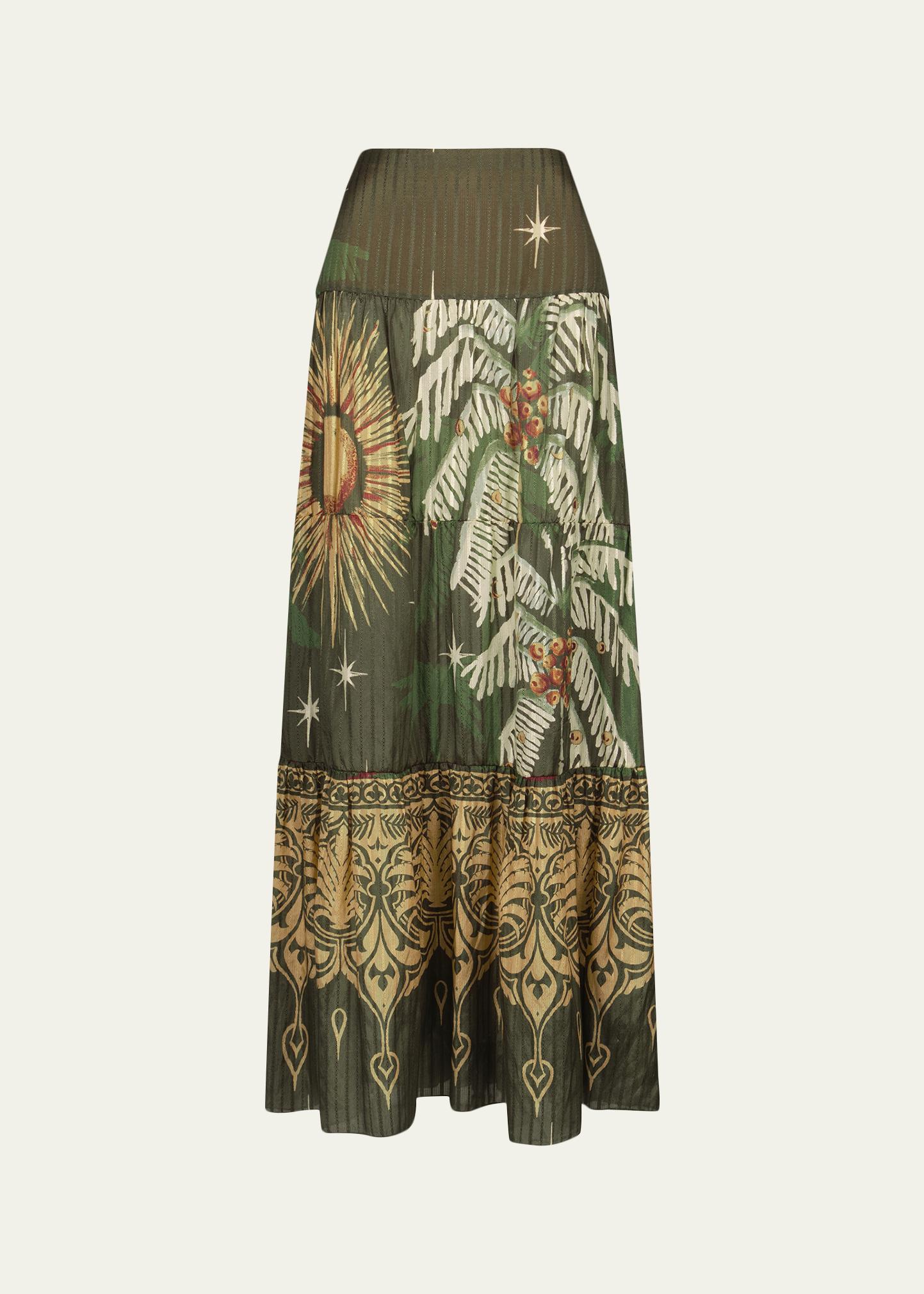Johanna Ortiz Relatos De Mi Tierra Tiered Silk Maxi Skirt
