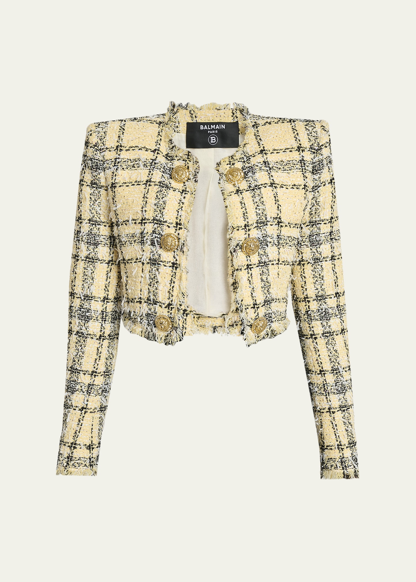 Balmain Paillette Check Eyelash Tweed Crop Jacket - Bergdorf Goodman