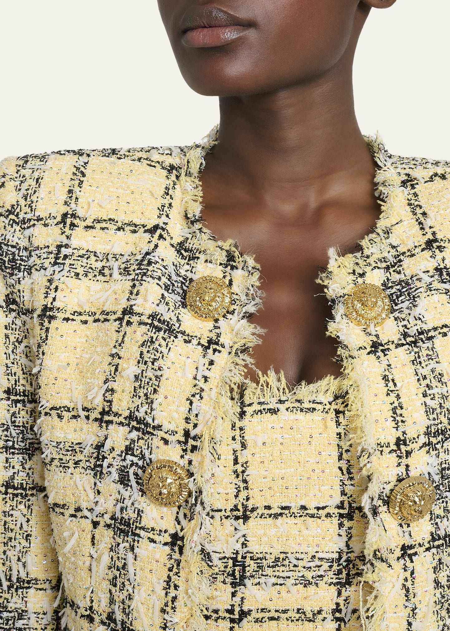 Balmain Paillette Check Eyelash Tweed Crop Jacket - Bergdorf Goodman