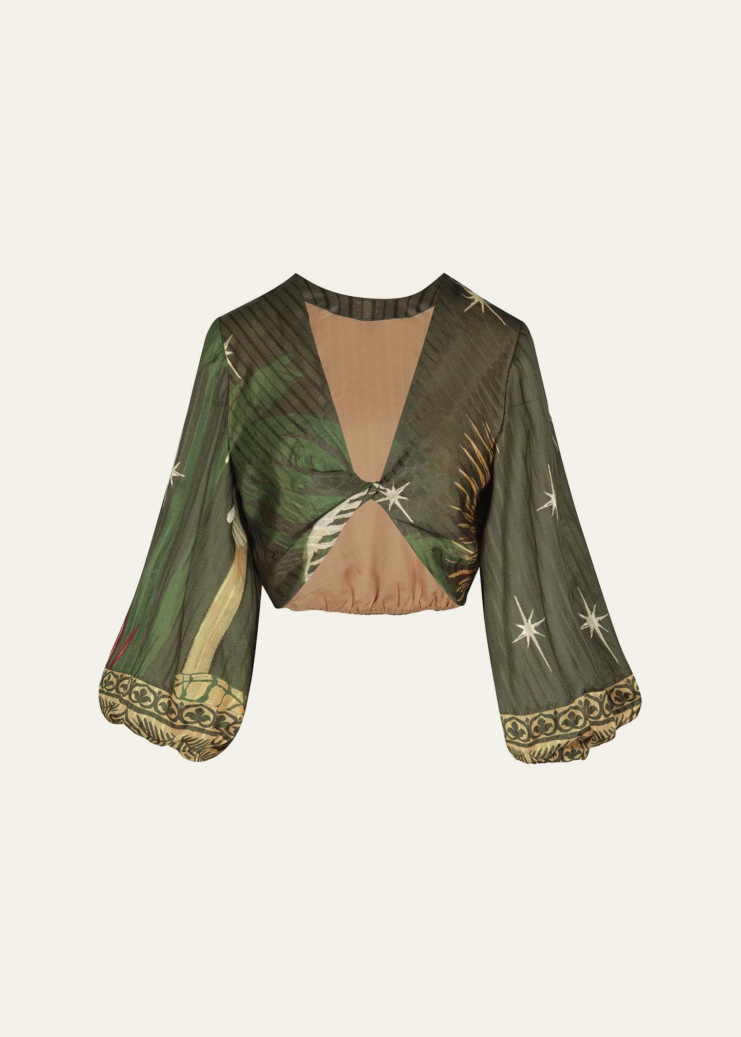 Johanna Ortiz Afterwork Ballon-Sleeve Reversible Crop Top
