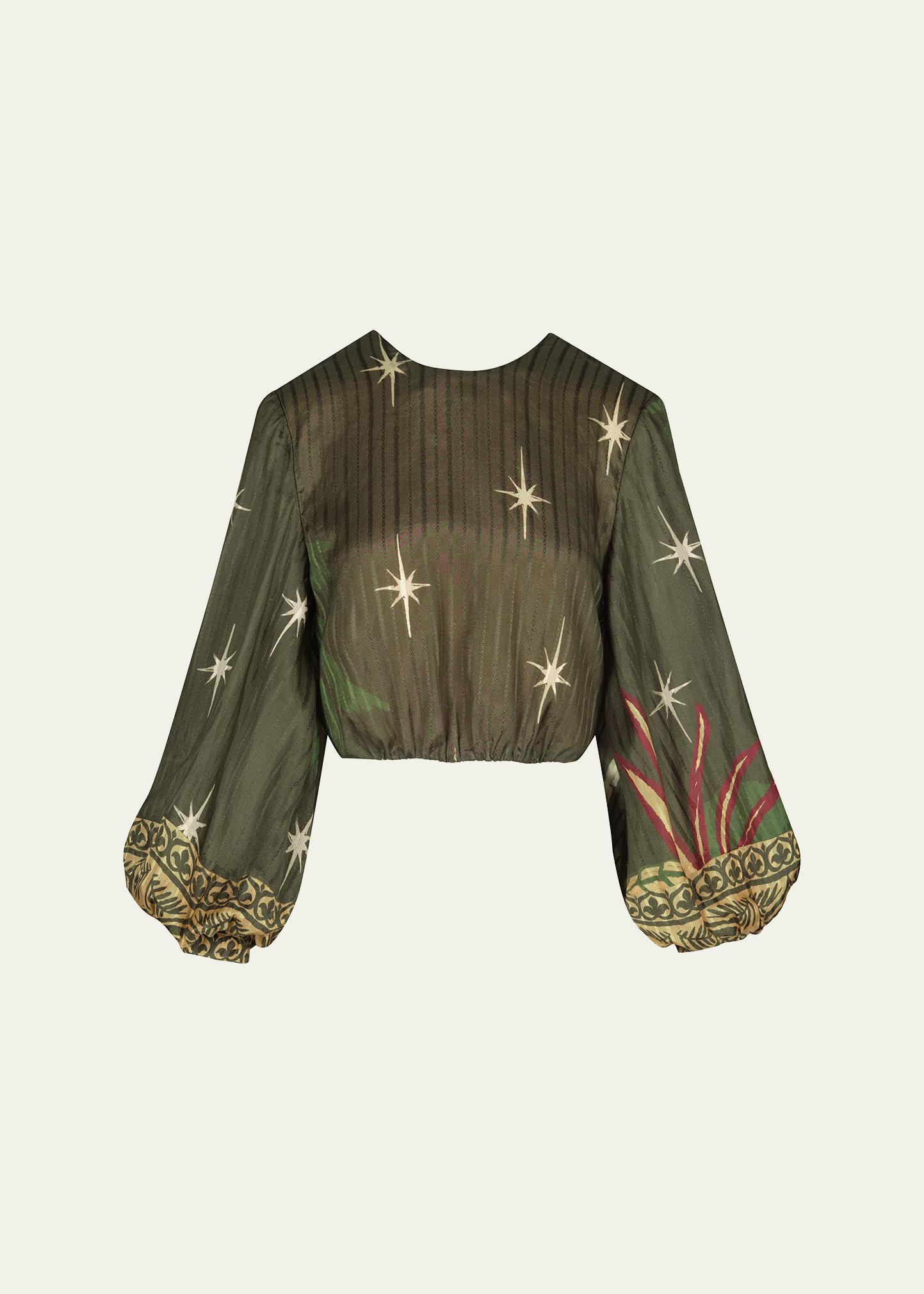 Johanna Ortiz Afterwork Ballon-Sleeve Reversible Crop Top