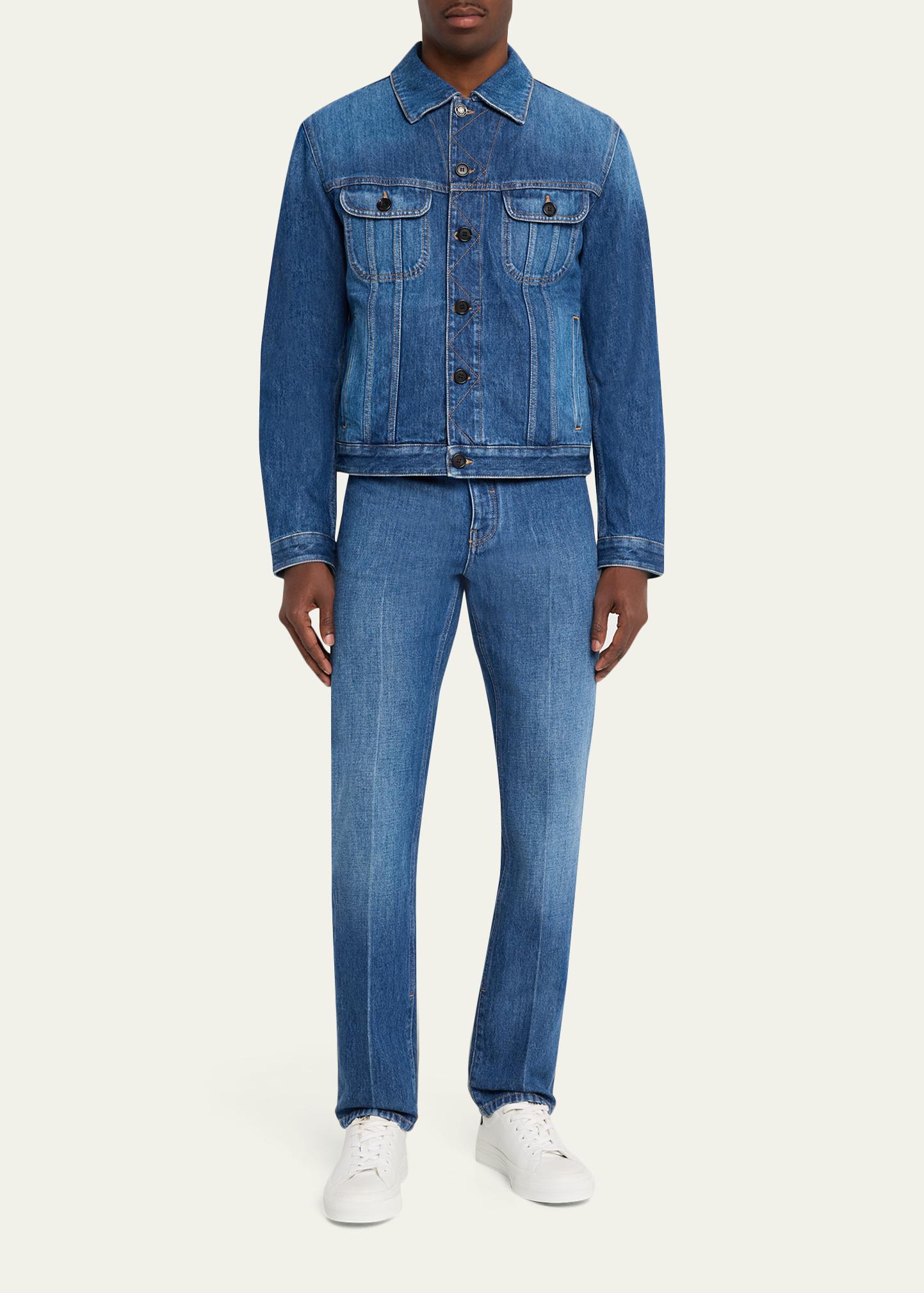 Givenchy Men's Medium Blue Denim Jacket with Leather Label